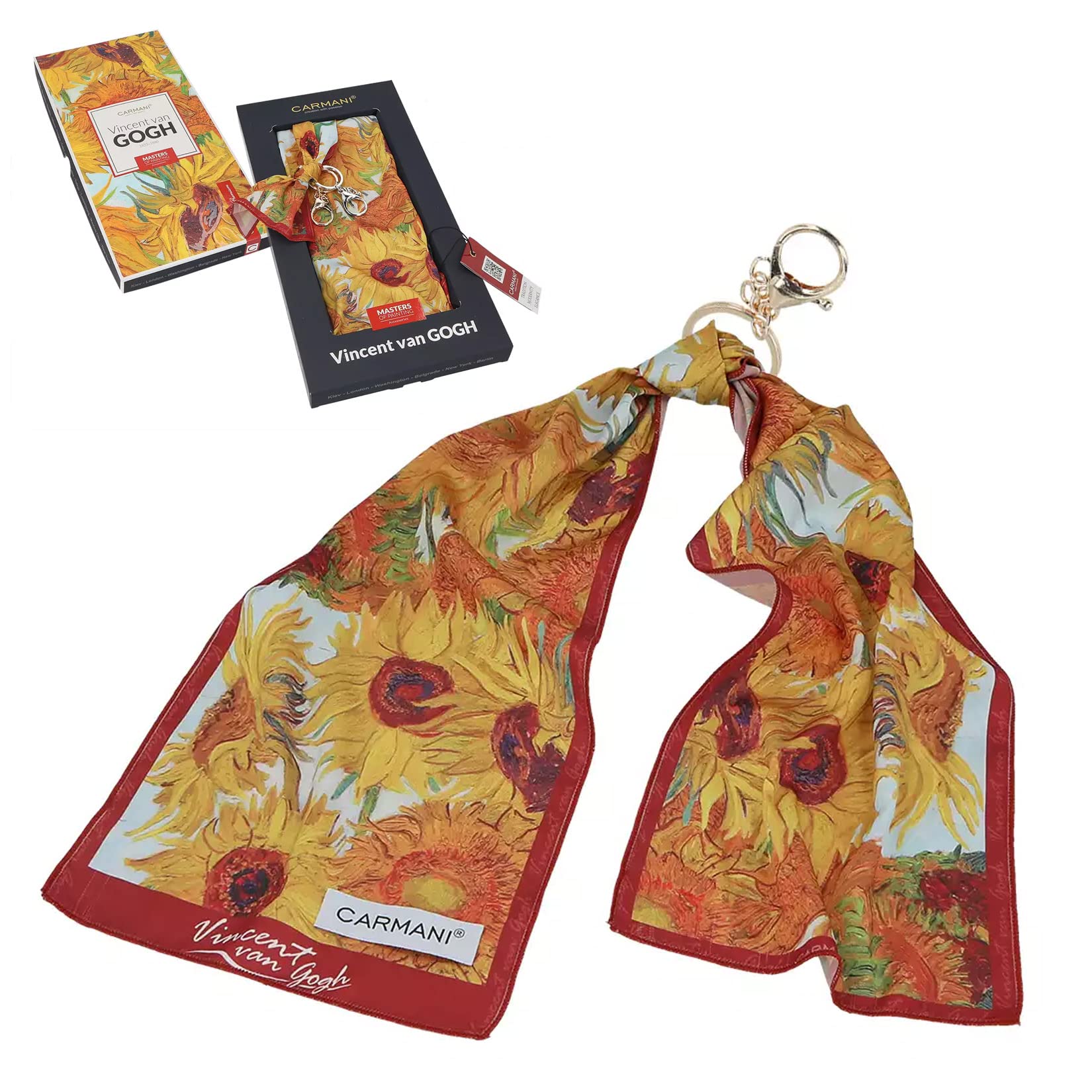 Carmani Women's Multicolor - Silk Ribbon Bag Pendant Keychain Purse Tote Bag Handbag Decor Printed With Vincent Van Gogh, Sunflowers