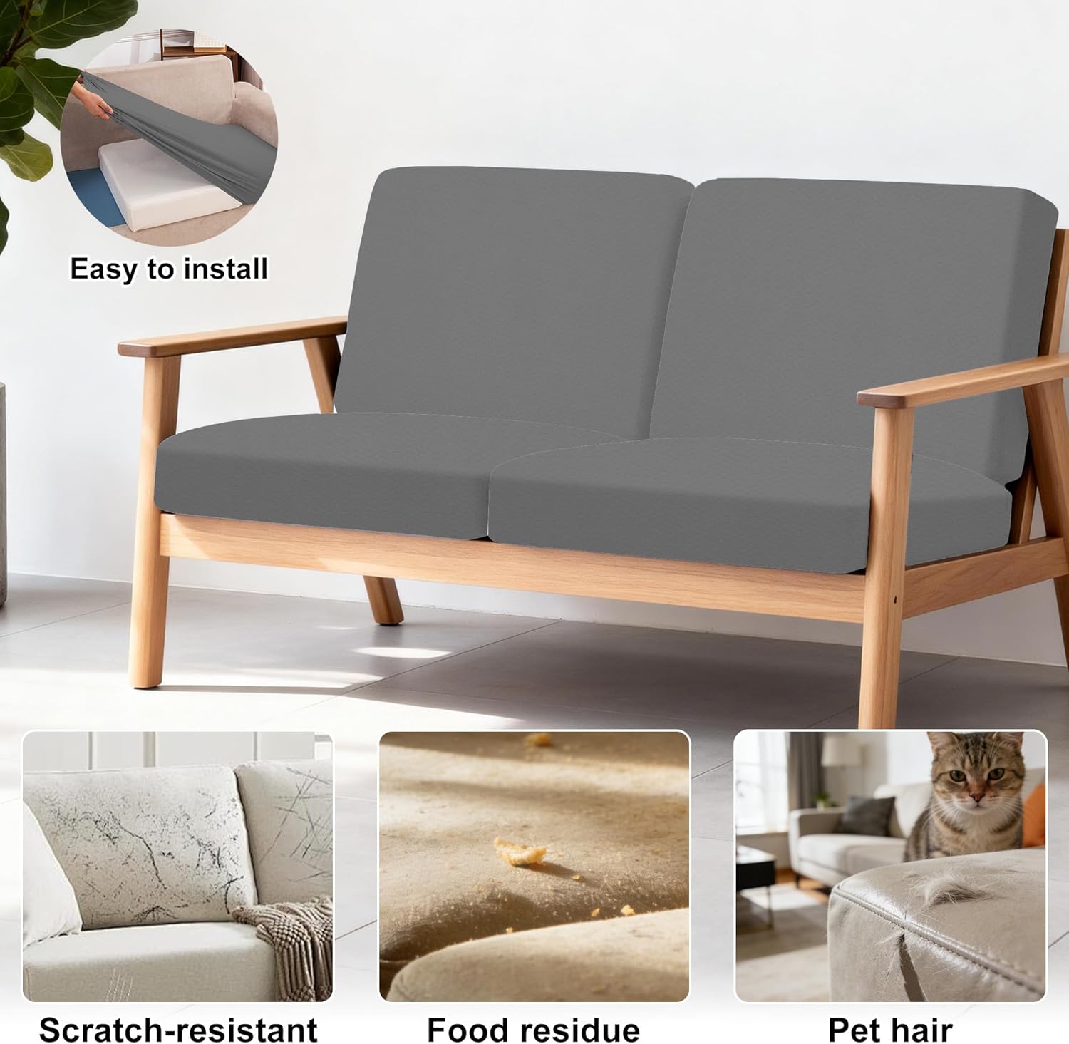 4Pcs Patio Stretch Cushion Covers,Outdoor Sofa Replacement Cover Slipcovers for Patio Furniture Cushion Covers, Washable Reusable Furniture Protector thumbnail