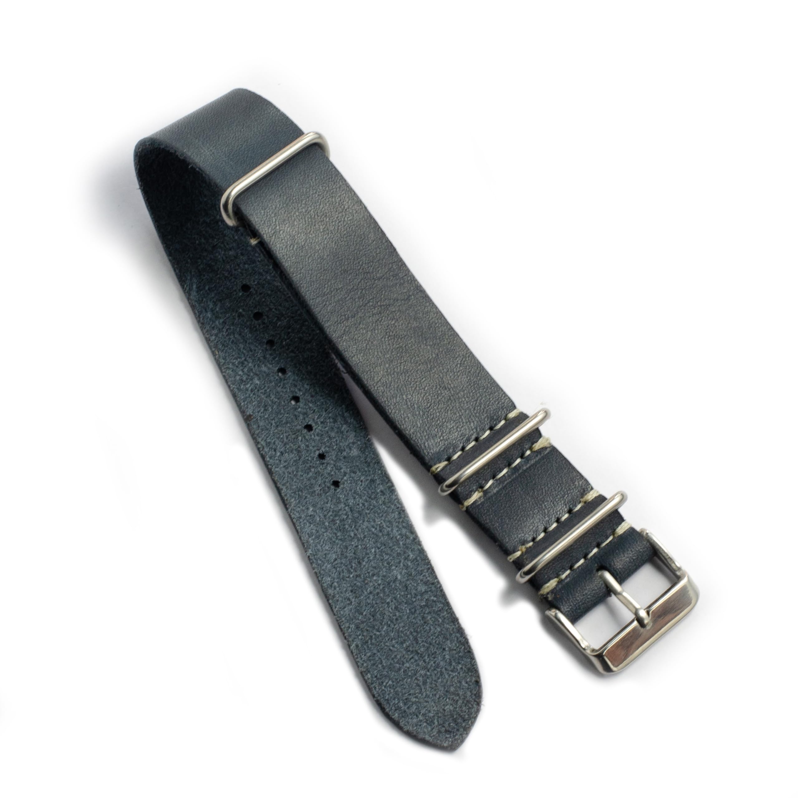Distressed Leather Nato Strap 20mm Leather Watch Strap Dirty Denim