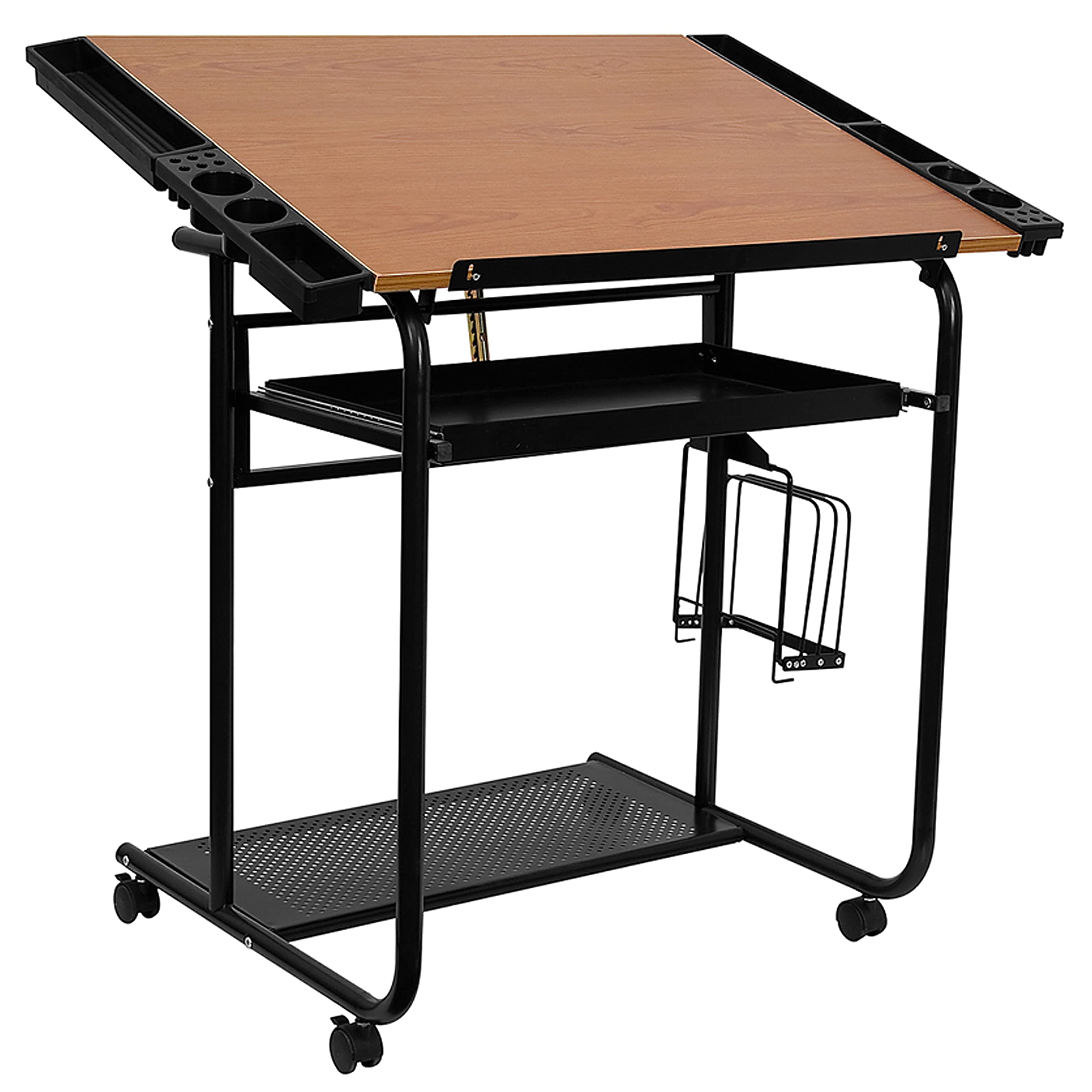 BizChair Adjustable Drawing and Drafting Table with Dual Wheel Casters