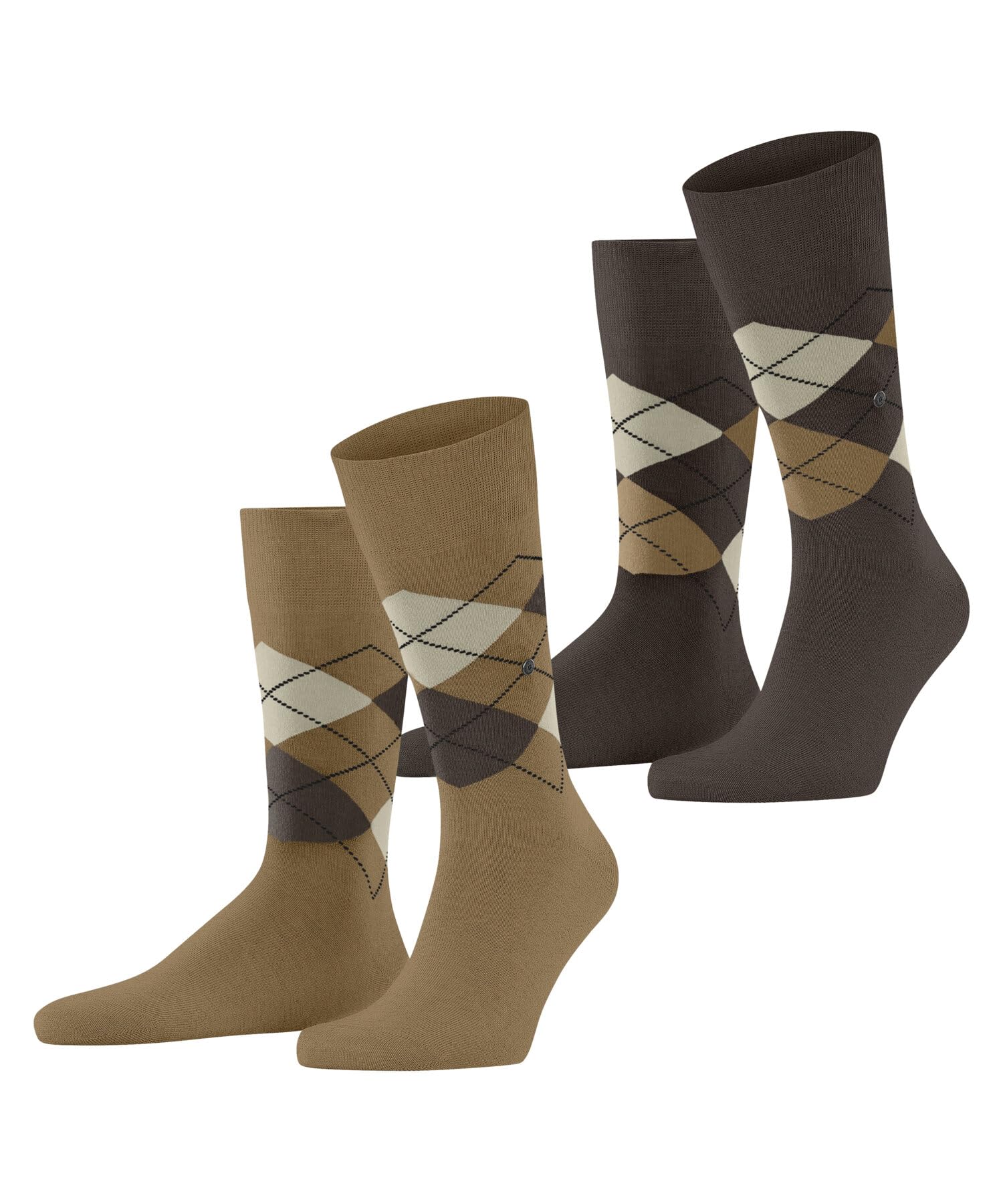Burlington Men's Beige Brown Sugar 5152 Everyday Argyle M So Cotton Patterned 2 Pairs Socks, 6.5-11