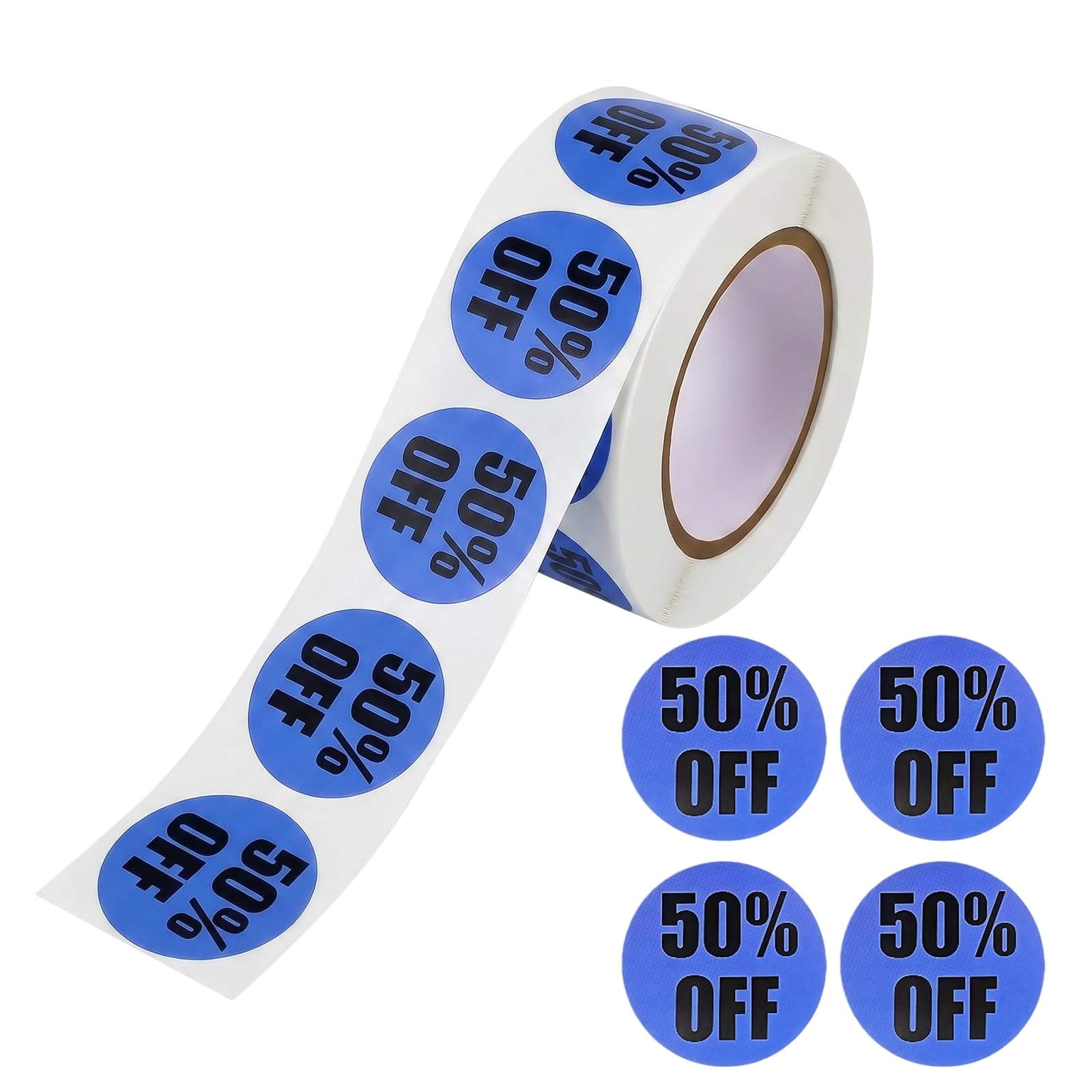 1 Roll/500Pcs Sale Price Stickers 50 Percent Off Sticker Discount Labels 1 inch Adhesive Retail Price Tags for Stores Clearance Garage Sales (Blue)