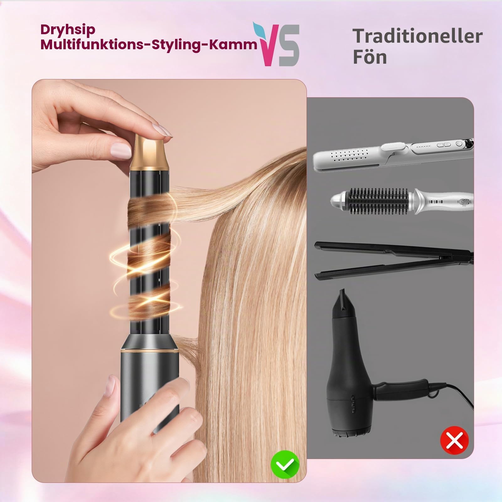 Dryhsip Warmluftbürste, 5 in 1 Hairstyler, Föhnbürste mit haartrockner für Frauen, Airstyler mit Föhn, Glätten,Lockenstab Automatisch, Haarglätter, Rundbürstenföhn,3 Temperaturen (Pearl Grey)