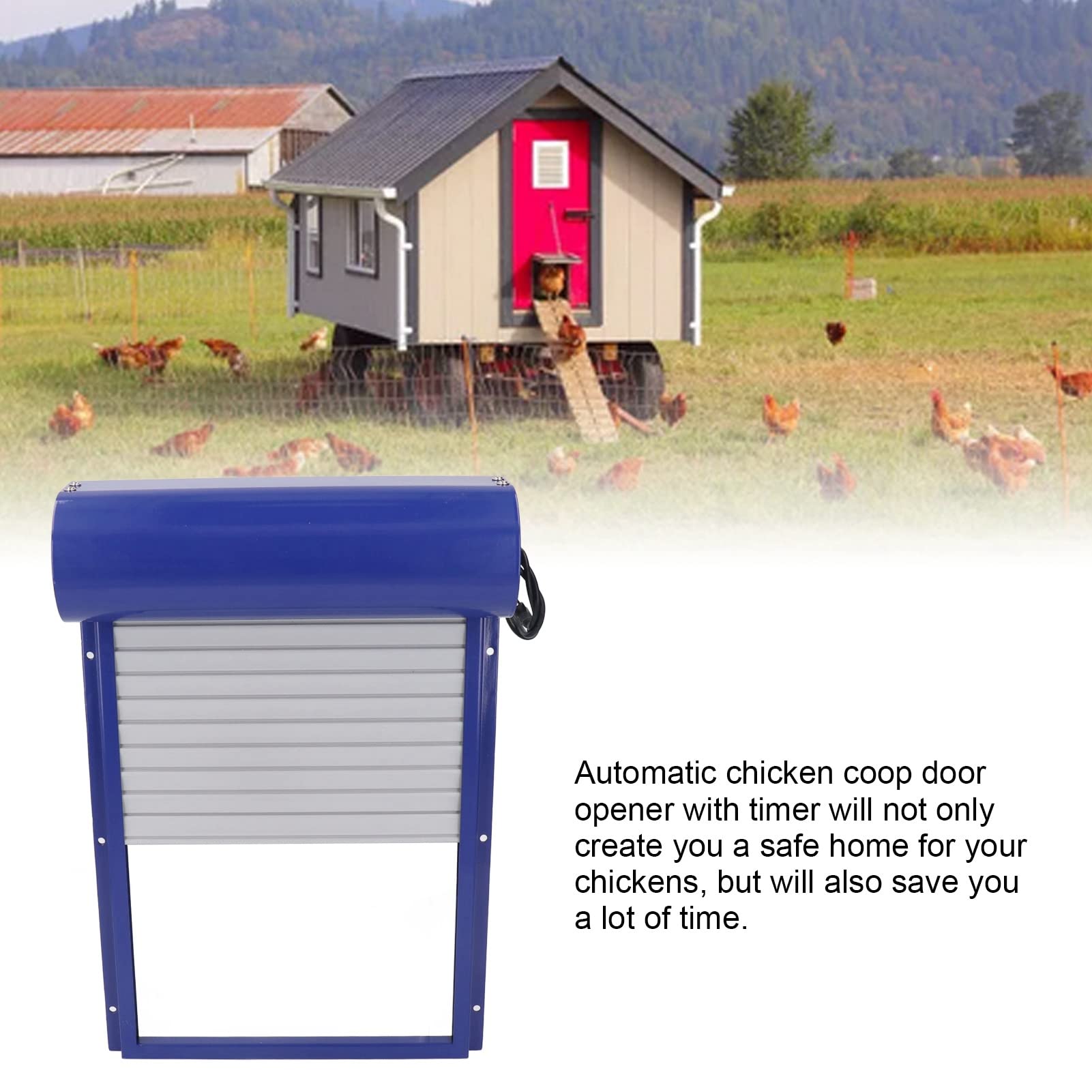 VGEBY Puerta Automática para Gallinero, Puerta de Aluminio con Energía Solar y Controlador LED HD para Acceso a Aves de Corral, Pollos, Patos, Gansos