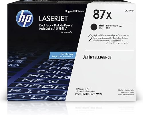 Cartuchos de tóner HP 87X negros originales de alto rendimiento (paquete de 2)  Funciona con HP LaserJet Enterprise M506 Series, HP LaserJet