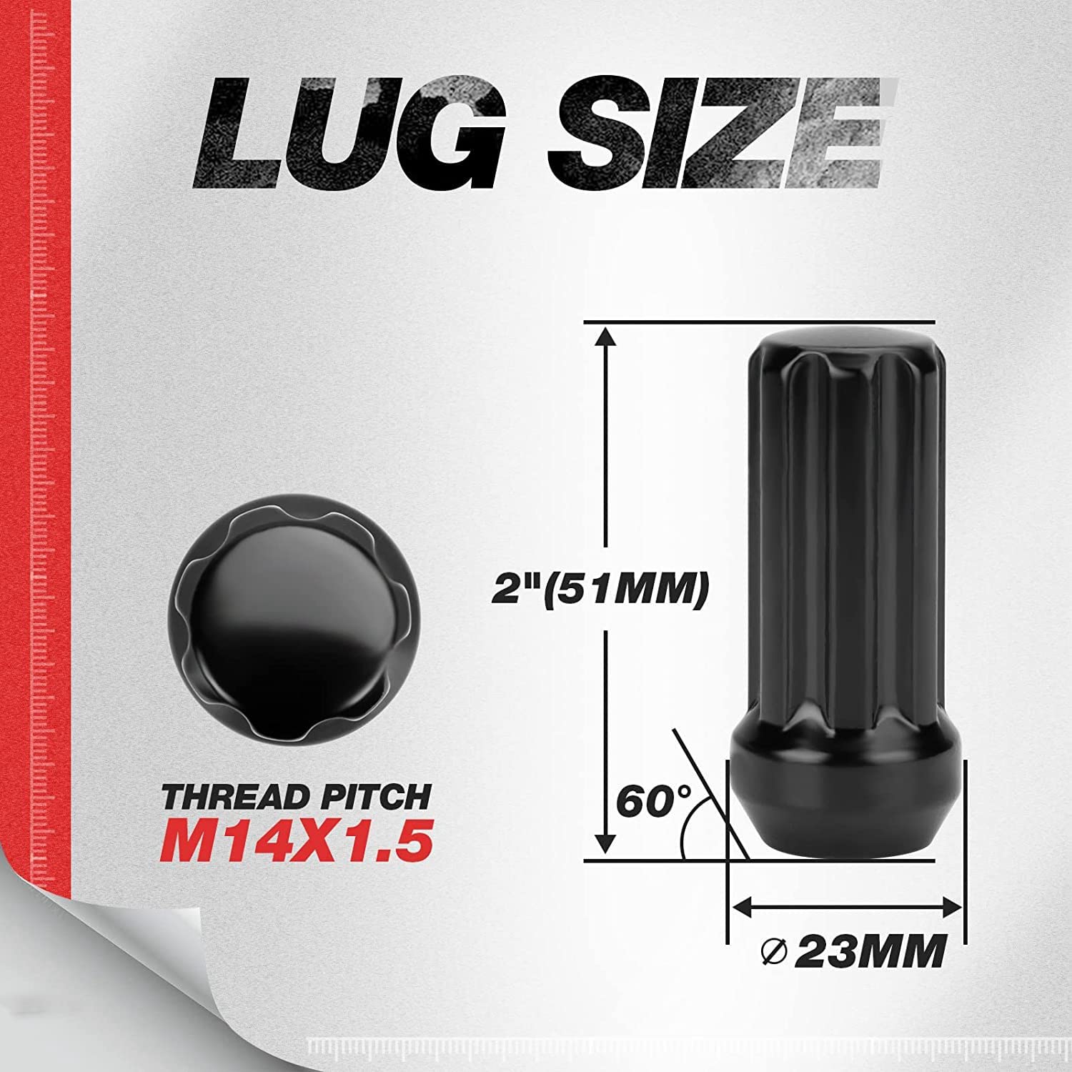 ISTOVO M14X1.5 Nakrętki do kół, 24 . 14 mm x 1,5 7 Spline Drive Ahle Cone nakrętki do kół 2 czarne z 2 nasadkami