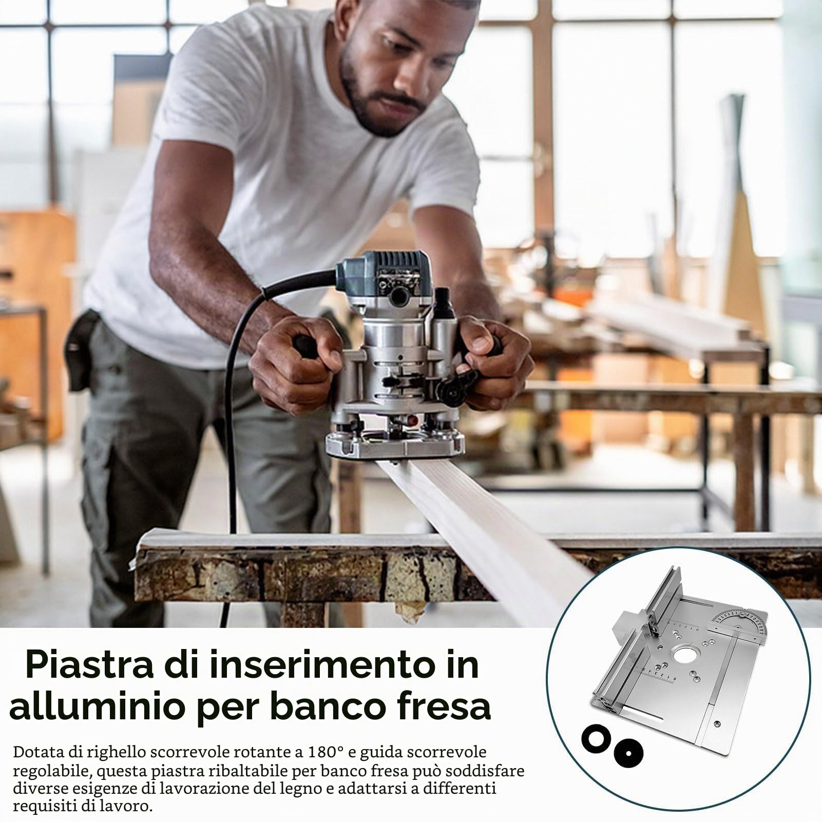 Piastra di inserimento per tavolo fresatrice, 2 in 1 piano ribaltabile da banco per lavorazione del legno per fresatrice/rifilatrice elettrica