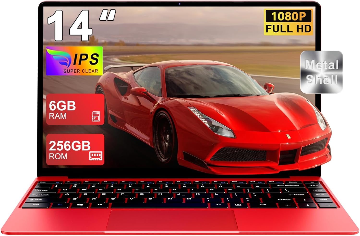 2025 Laptop 14 Inch Win11 Celeron N4020 256GB SSD Support 1TB (TF 512GB) Full Metal Notebook 1080P 5G WiFi Mini HDMI & Wireless Mouse Keyboard Slide for Keyboard Red