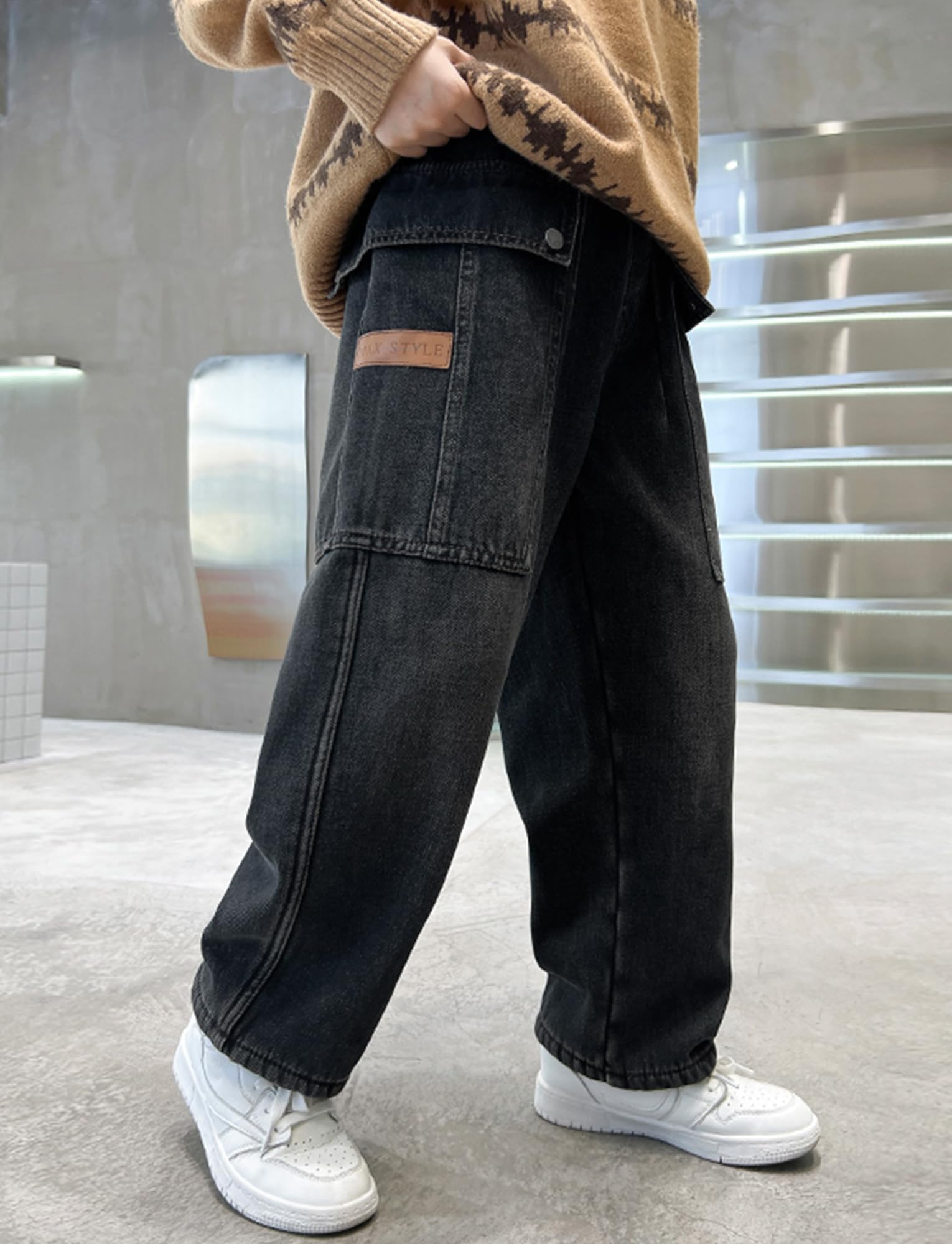 Happy Cherry - Jeans Baggy per ragazzi e adolescenti, in denim, per bambini 5-14 anni, stile vintage, con elastico in vita, per estate, primavera, autunno, inverno - 110-164