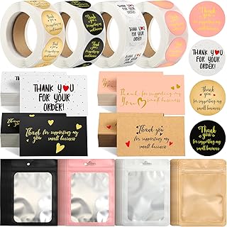 Leelosp 2280 Pcs Thank You Cards and Stickers Small Business Packaging Supplies Resealable Bracelet Jewelry Gloss Thank You for Supporting My Small Business Stuff Essential(Black, White, Gold, Pink)