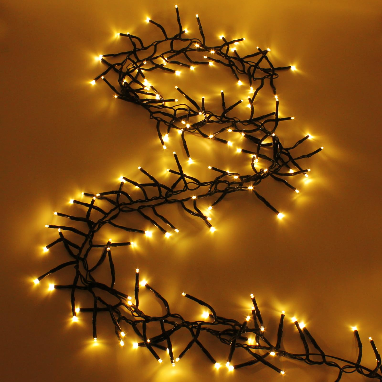 Luccika, Cluster-Lichterkette, Gold, 20 Meter, 1000 LEDs, Ø 3 mm, Lichterkette für Weihnachtsbaum, 4 Lichteffekte, Fernbedienung, Timer, grünes Kabel IP44, Verwendung im Innen- und Außenbereich
