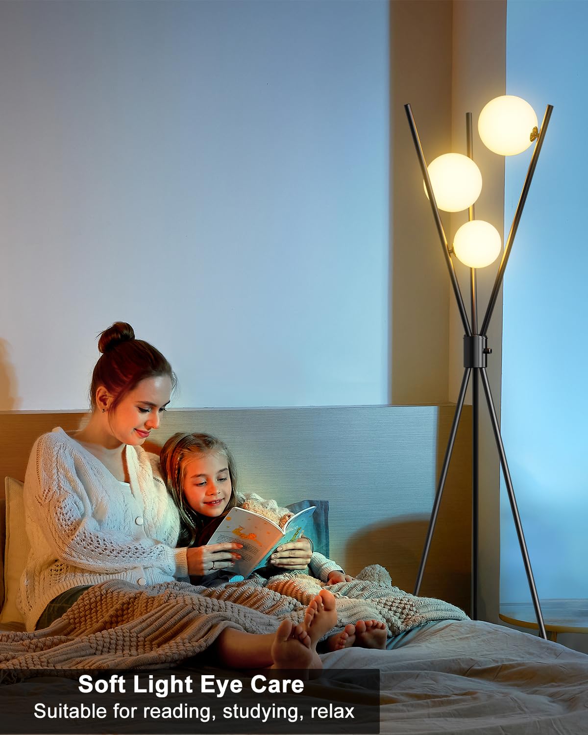 3 globusy ściemniana lampa podłogowa, lampy stojące z połowy wieku z 3 szt. żarówek 3000 K w zestawie, nowoczesna wysoka lampa do salonu, sypialni, biura, czarna