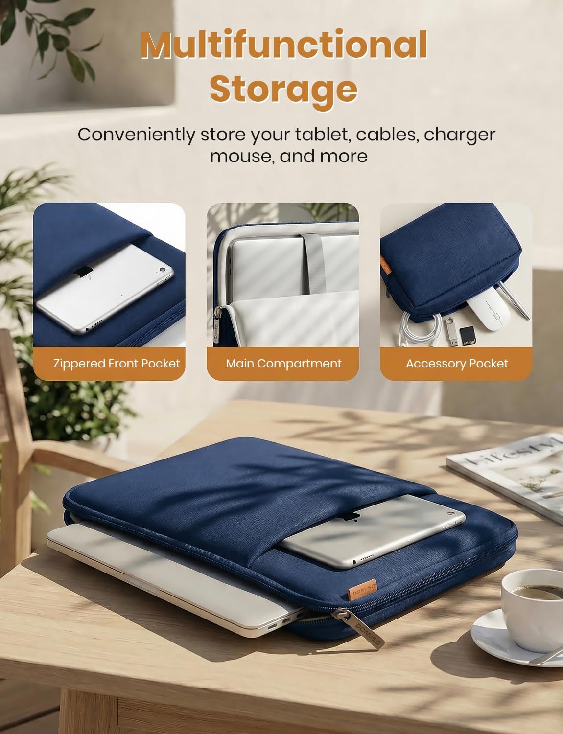 DOMISO Laptop Case Laptop Sleeve Cover Compatible with 15 inch MacBook Air M4/A3241 2025, M3/A3114,M2/A2941,15 inch MacBook Pro A1990 A1707,Compatible with Dell XPS 15 Plus with Small Case,Navy