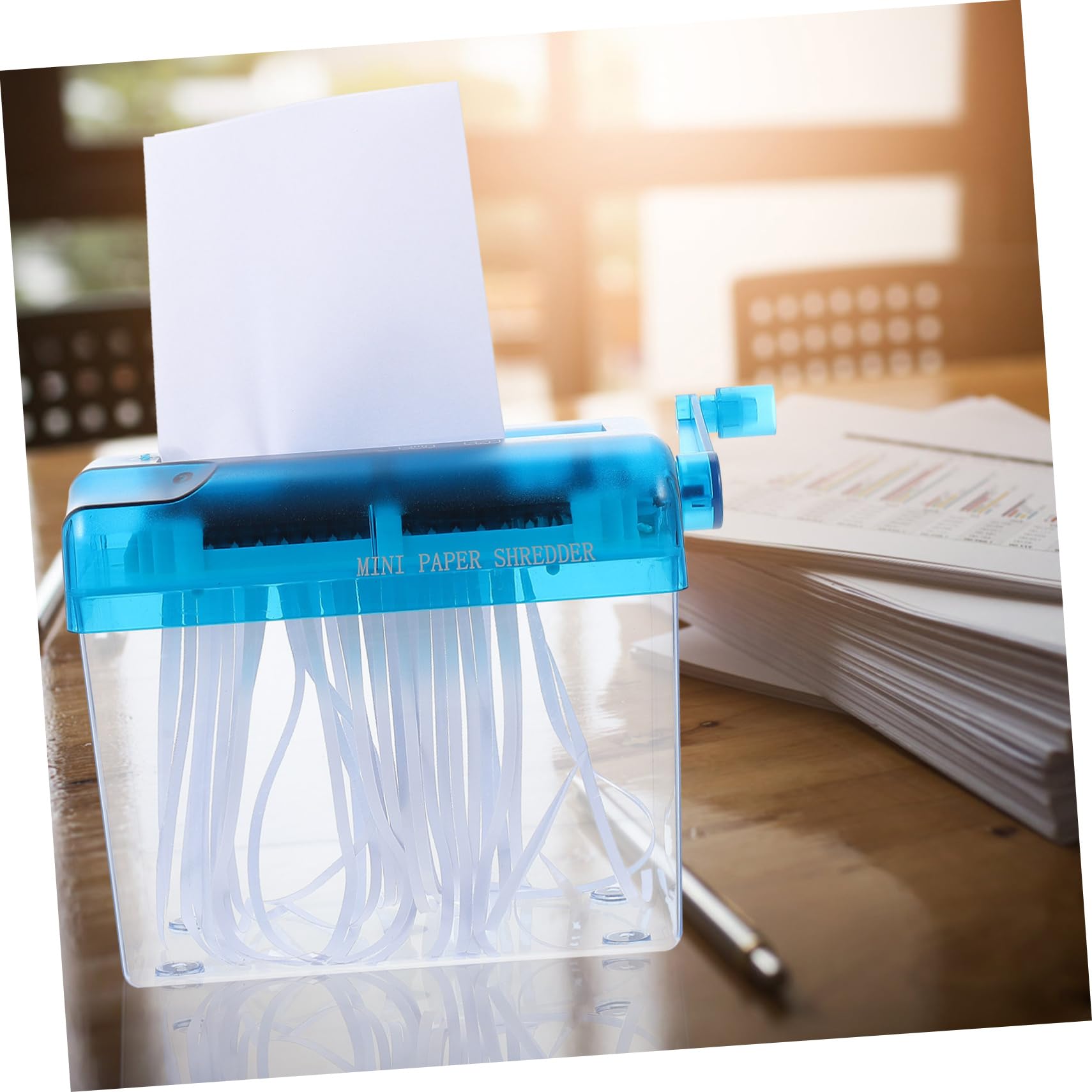 Destructeur de Papier en ABS et Acier Inoxydable Portable Manuel Bleu Coupe de Cartes et Factures pour Usage Domestique et Loisirs Créatifs
