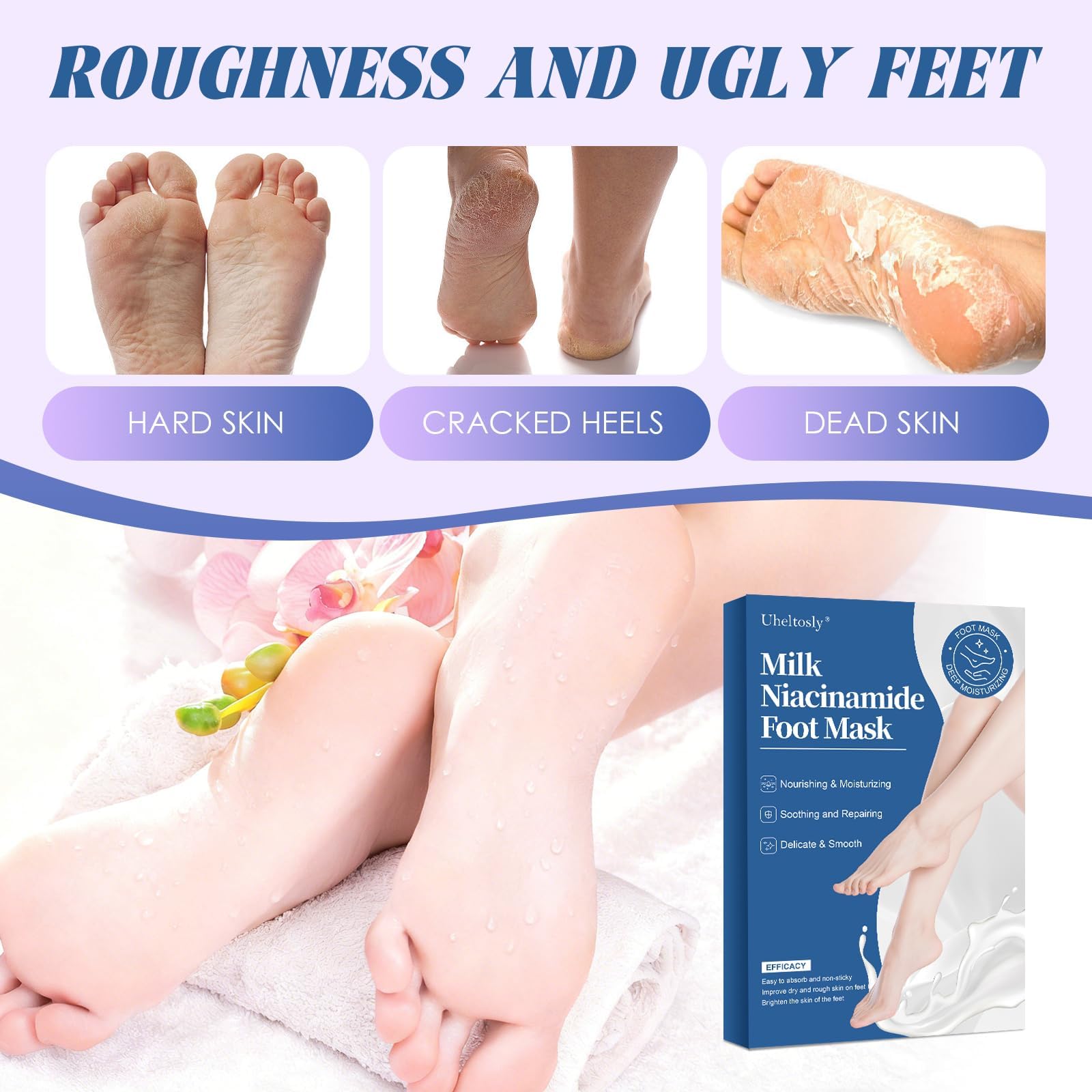 3 Pares Foot Peel Mask Exfoliante e Hidratante para Pies, Calcetines de Cuidado con Leche, ayuda a eliminar piel muerta, para pies secos, ásperos y talones agrietados, para mujeres y hombres — view 7