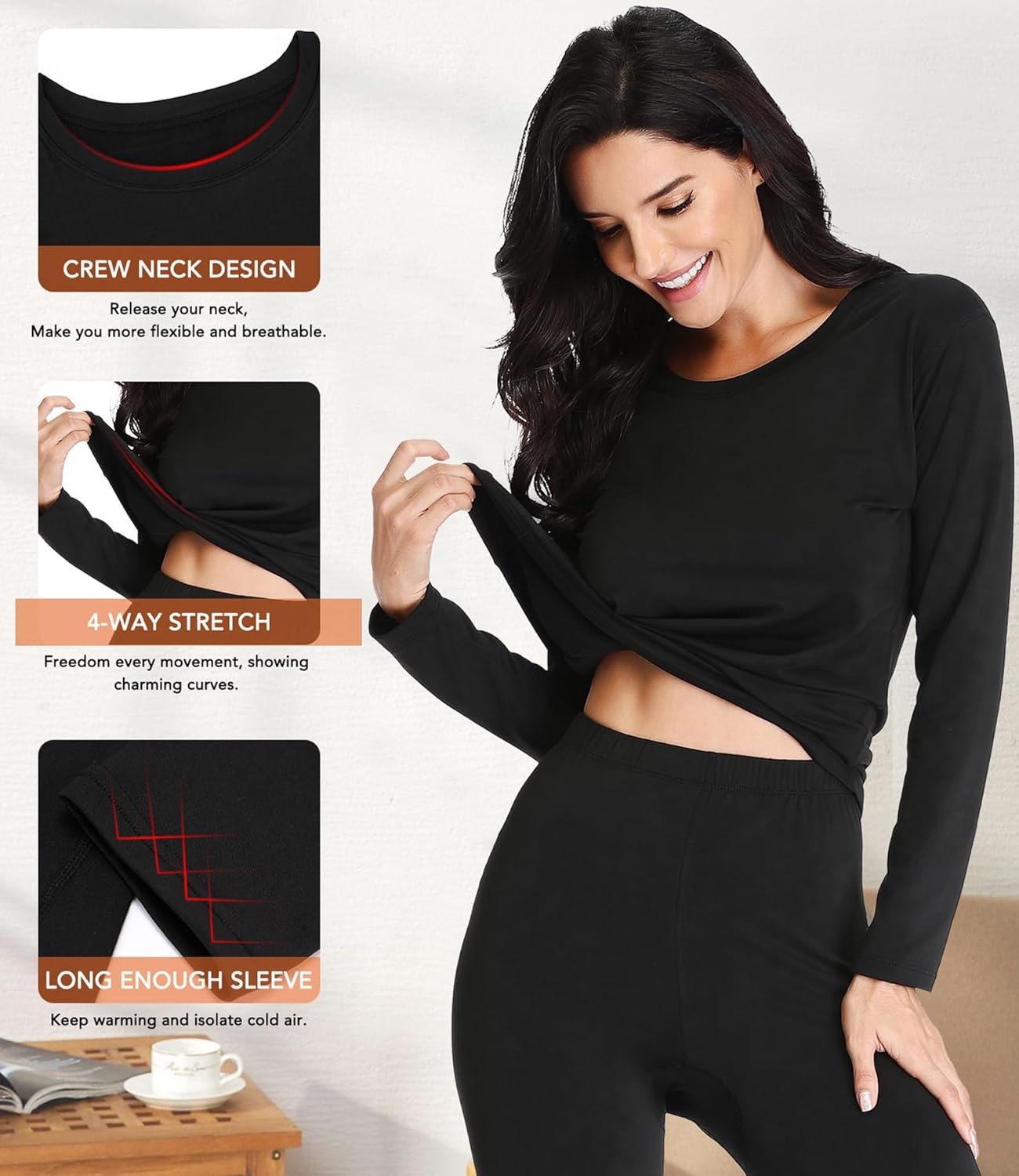 JZCreater Women Thermal Underwear Set, Long Johns Base Layer Top & Bottom, Women Soft Pajama Set for Cold Weather - Image 3