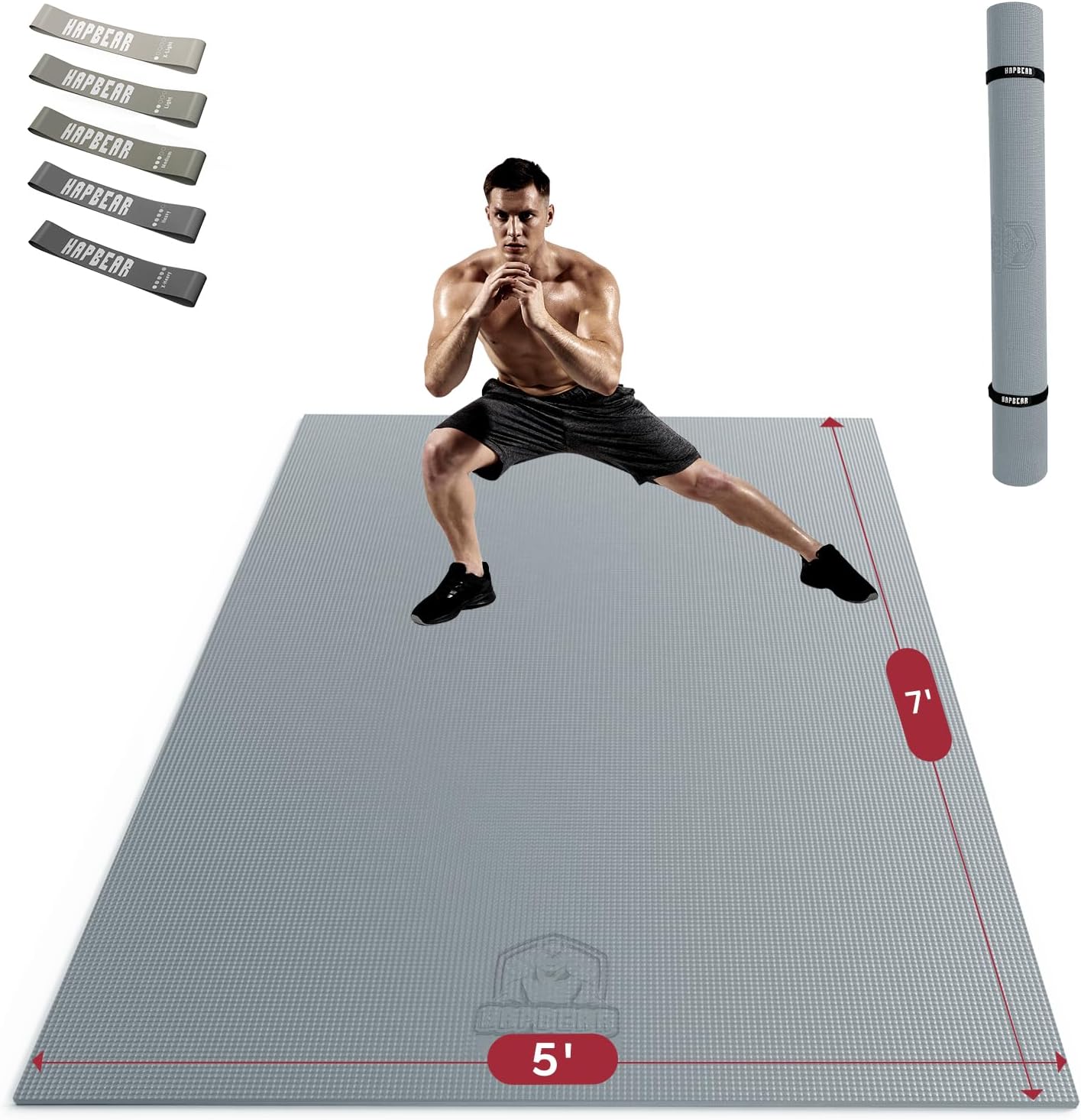 HAPBEAR Extra Large Exercise Mat-7'x5'x8mm(1/3 inch), Non-Slip, Ultra Durable, Thick Workout Mats for Home Gym Flooring Cardio, Yoga Mats for Fitness, High-Density Exercise Mat, Shoes-Friendly