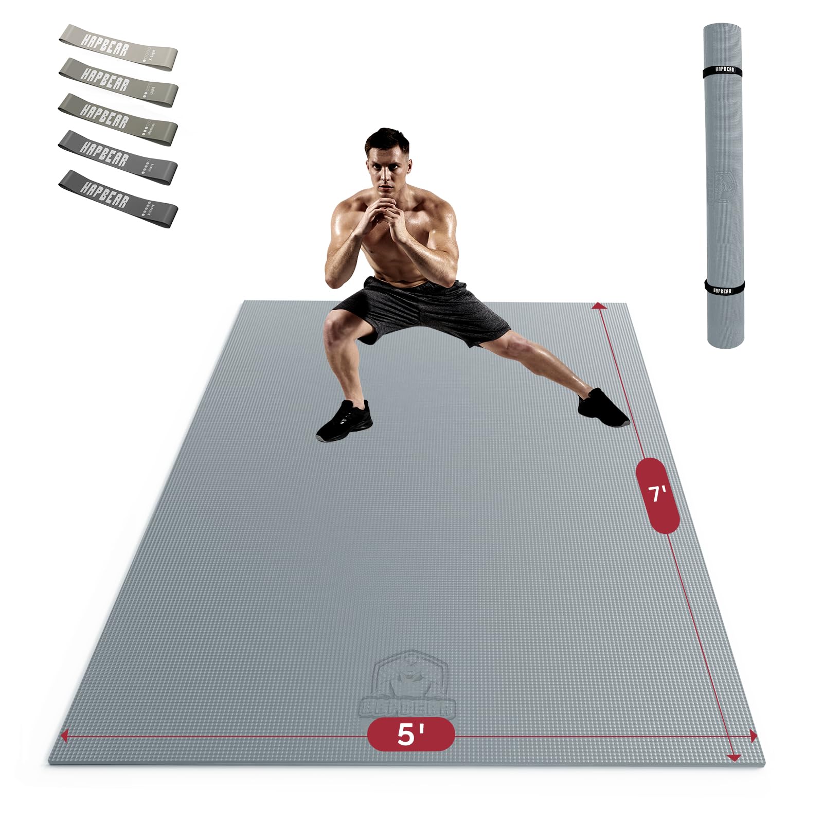 Hapbear Extra Large Wide Sports Mat, Fitness Mat, Gymnastics Mat, Non-Slip Yoga Mat, XXL, 274 x 183 cm/244 x 183 cm/213 x 152 cm, High Density, Ultra Durable PVC, Training Mats with Fitness Bands