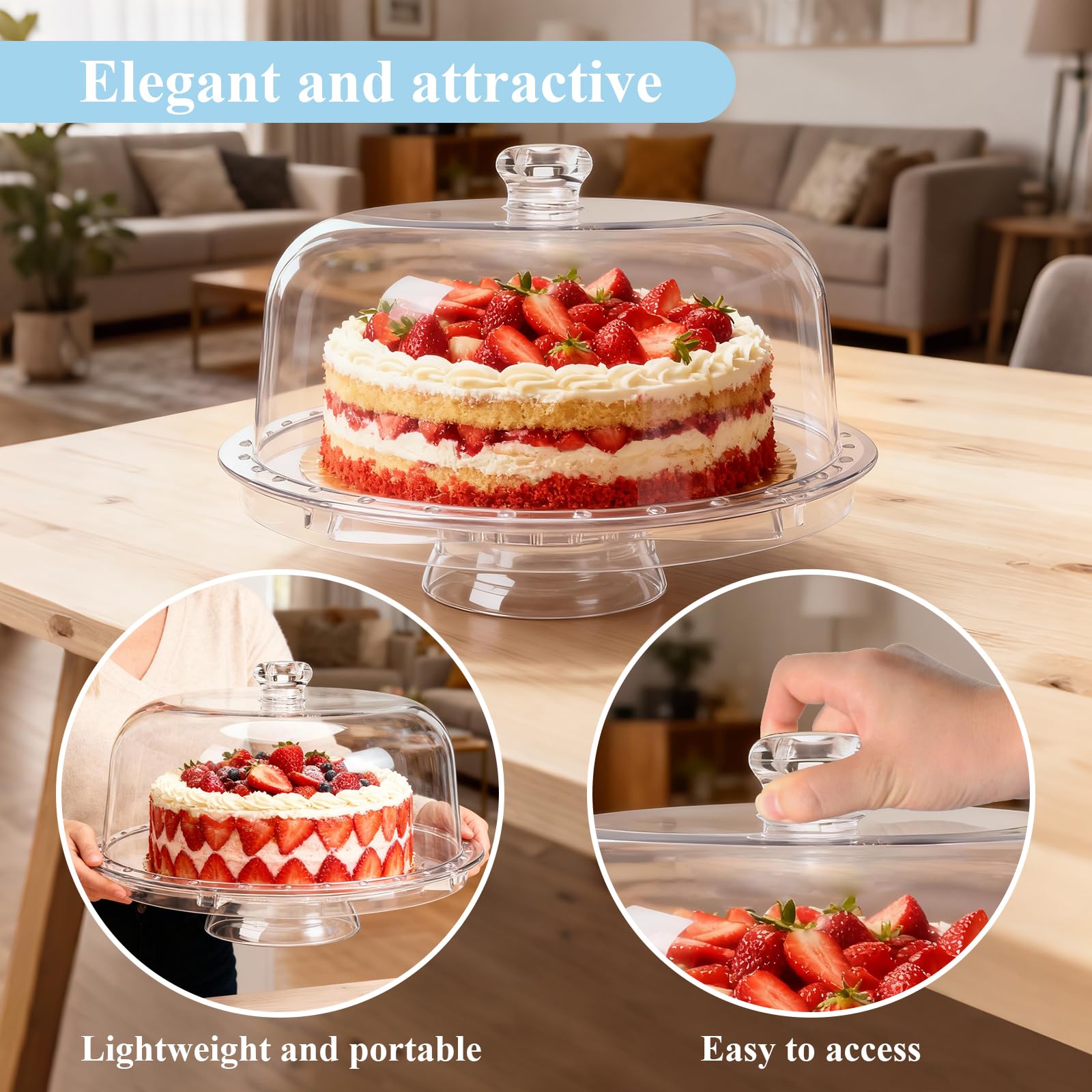 Masthome Acryl-Kuchenständer mit Kuppel, 6-in-1, Gabel, Löffel