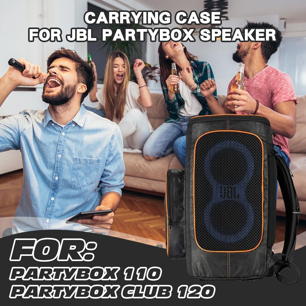 Speaker Bag Backpack for JBL PartyBox 110/PartyBox Club 120 Portable Party Speaker Case Black - Outdoor Carrying Storage Protective Cover - Image 6
