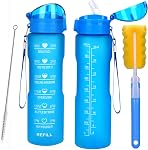 32 oz Bouteille d'eau étanche avec marqueur de temps & Couvercle de paille pour vous assurer de boire assez d'eau tout au long de la journée pour le fitness et les enthousiasmes extérieurs, BPA Gratuit, avec pinceau en paille (violet vert)