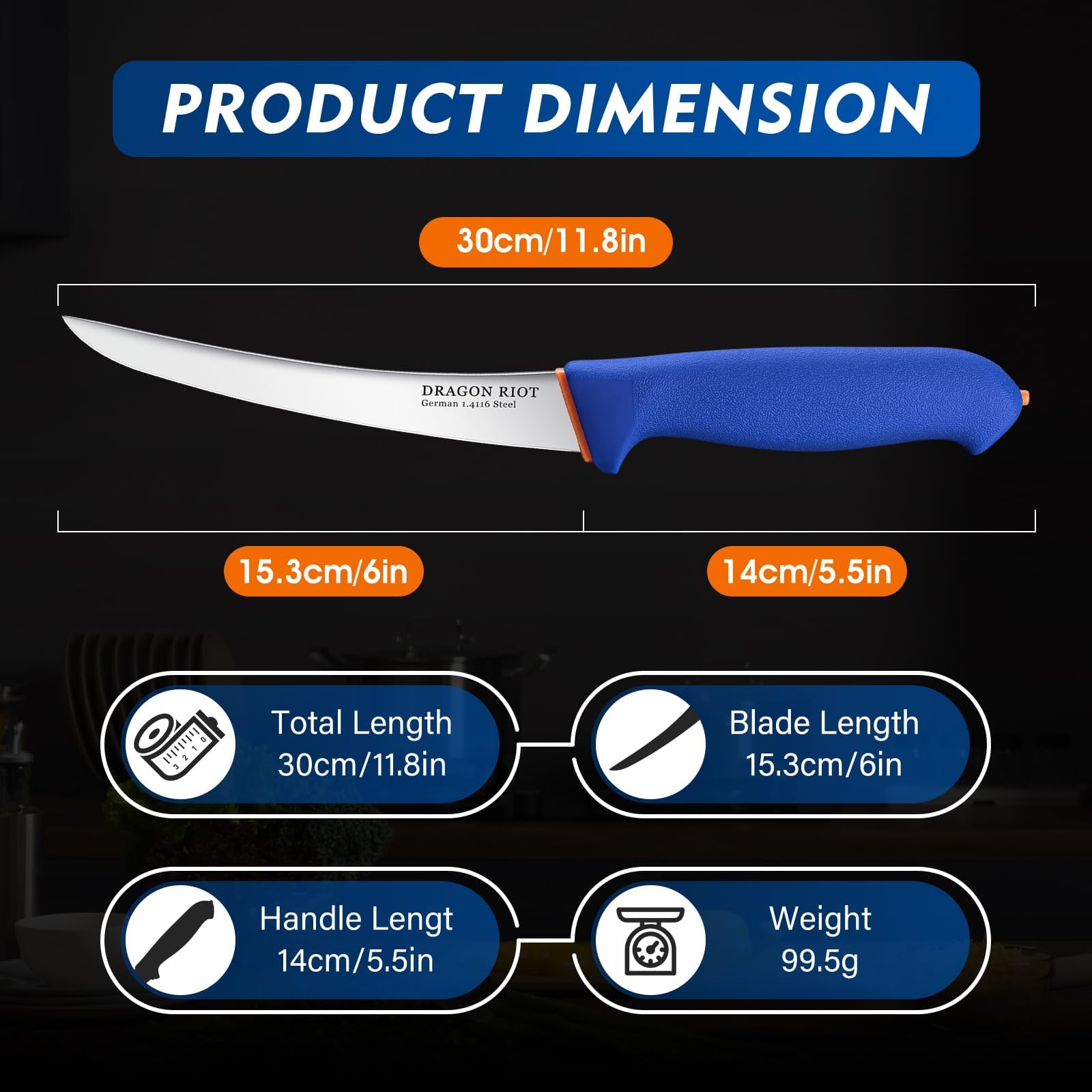DRAGON RIOT Couteau Boucher Professionnel, Couteau à Désosser Flexible, Couteau de Cuisine avec Boîte Cadeau, Couteaux De Chef Pour Barbecue Camping