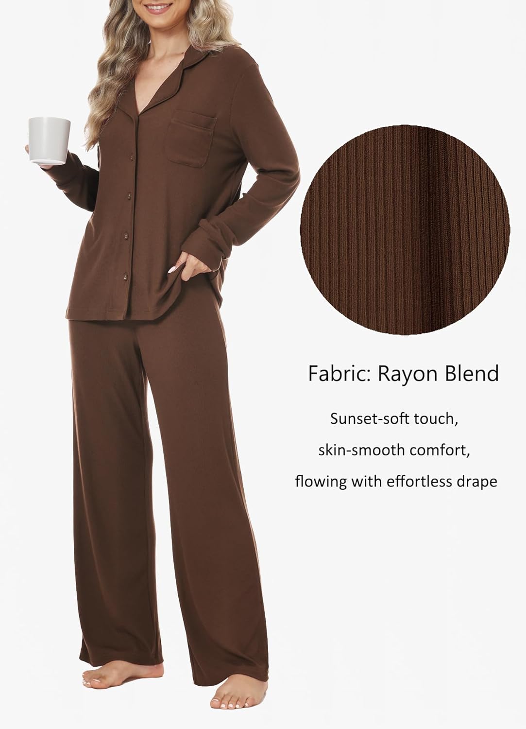 Women's Pajama Sets Long Sleeve Button Down Soft Knit Sleepwear 2 Piece Lounge Set - Image 3