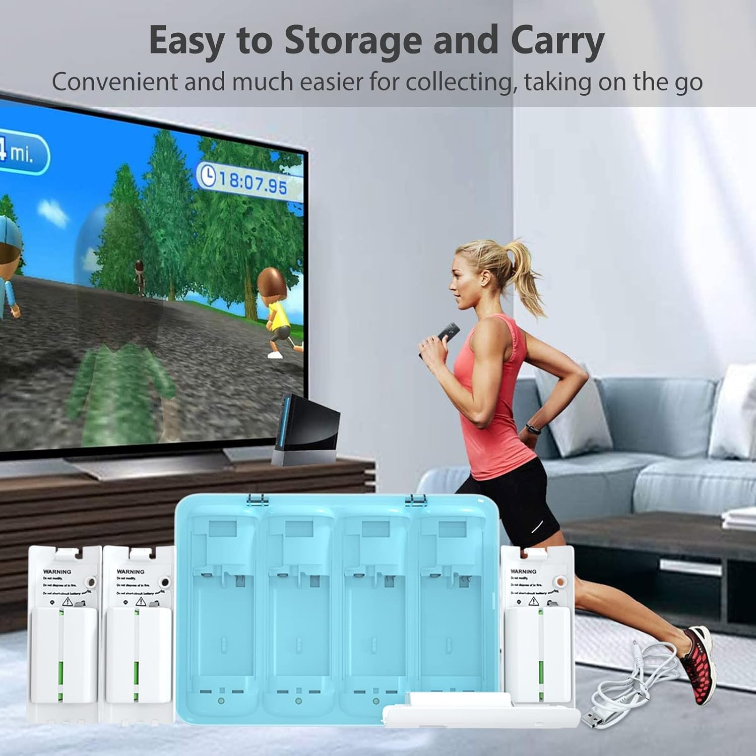 Battery Charger for Wii & Wii U Remote Controller,4pcs 2800mAh NiMH Rechargeable Battery Packs with 4-in-1 Charging Station for Wii & Wii U Game Remote [ Latest Upgrade Version]-White - Image 6