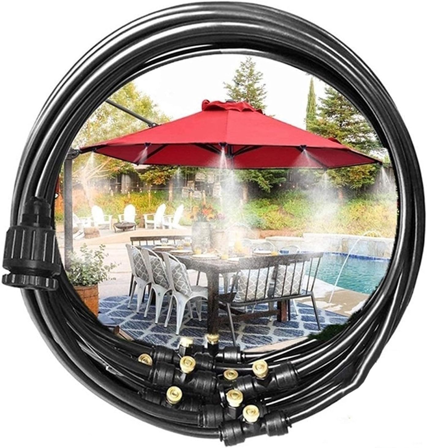 Amazon.co.jp ミスト冷却システム ミスター キット、DIY 屋外ミスト灌漑冷却システム、3/4” PVCアダプターと真鍮ミスト