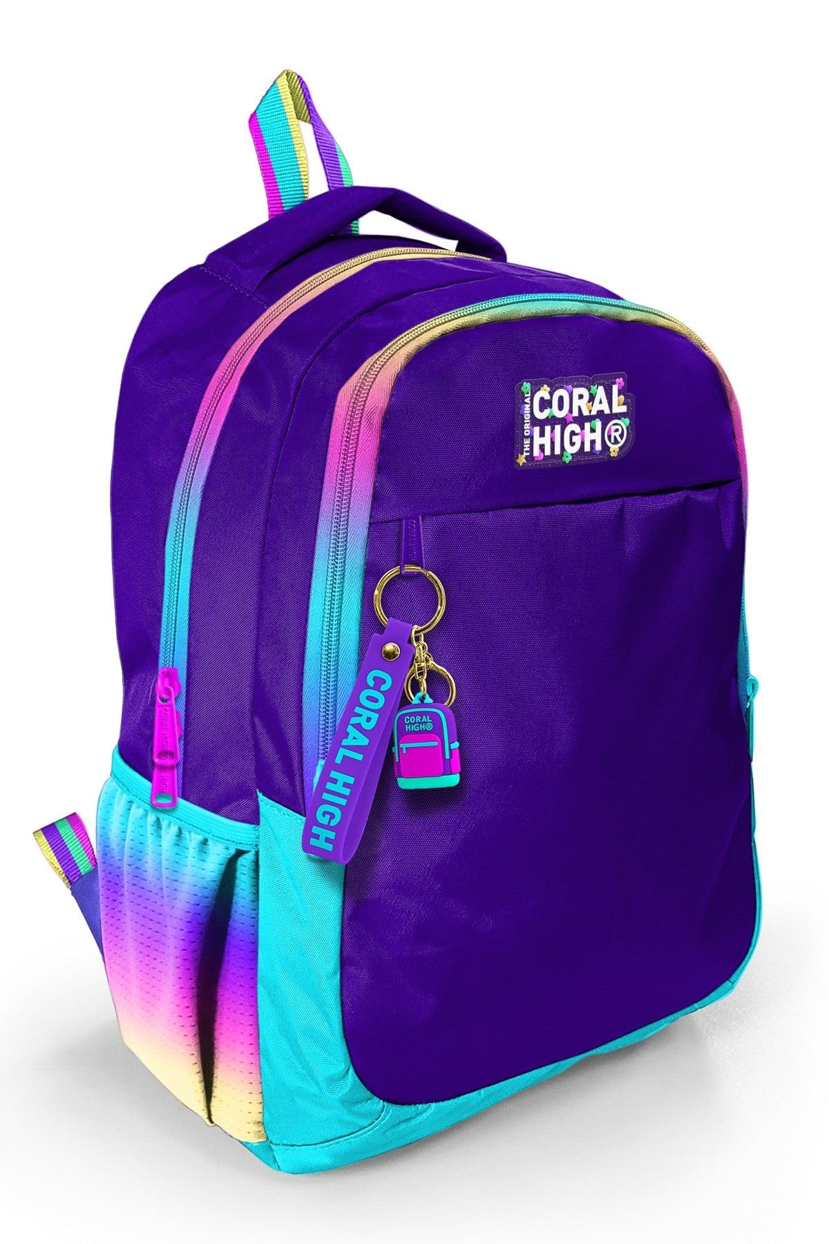 Coral High Rainbow Fermuarlı Mor İlkokul Ortaokul ve Günlük Sırt Çantası - Kız Çocuk