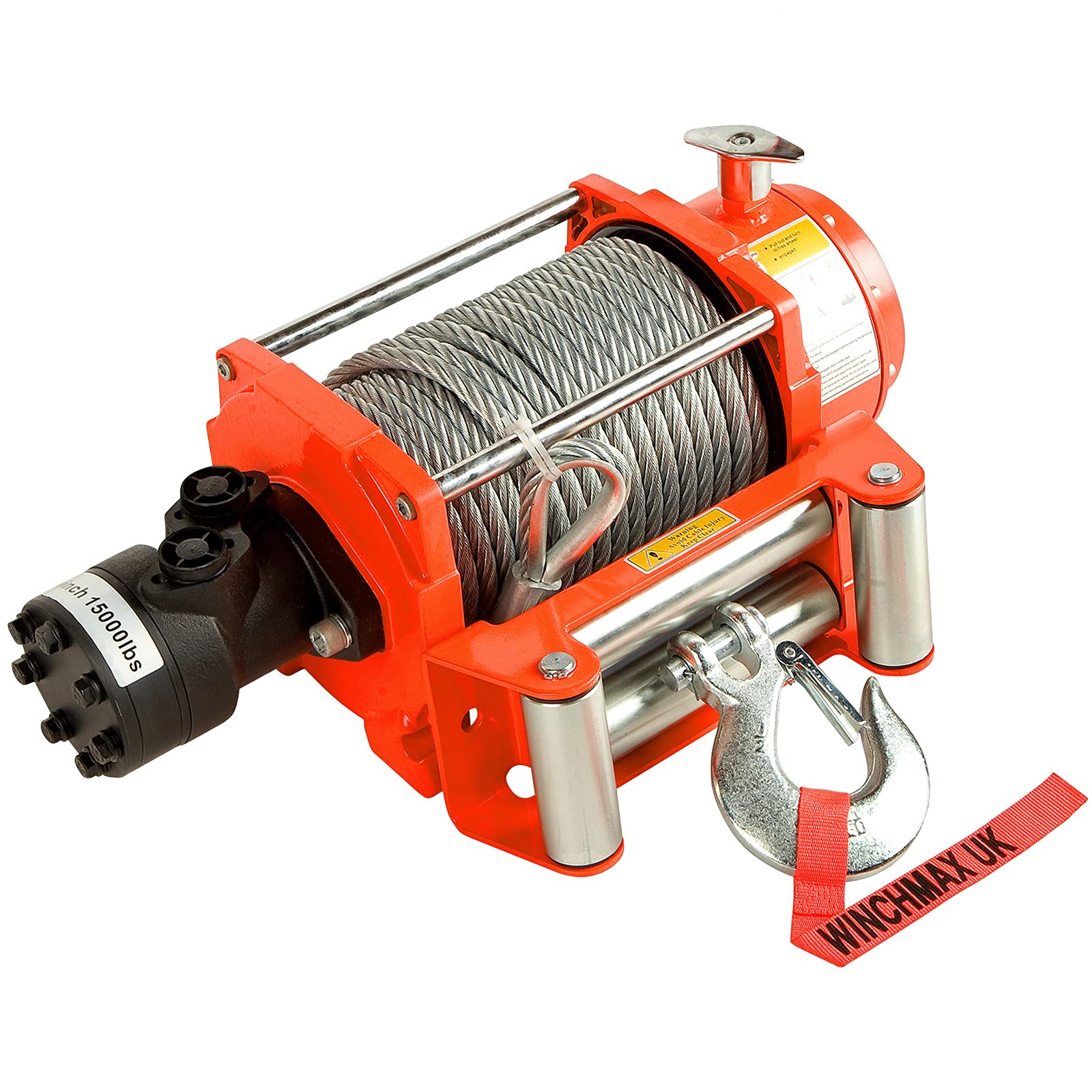 WINCHMAX. Verricello idraulico da 6.804 kg (15.000 lb). Fune in acciaio da 25 m x 12 mm. Gancio da 12,7 mm.
