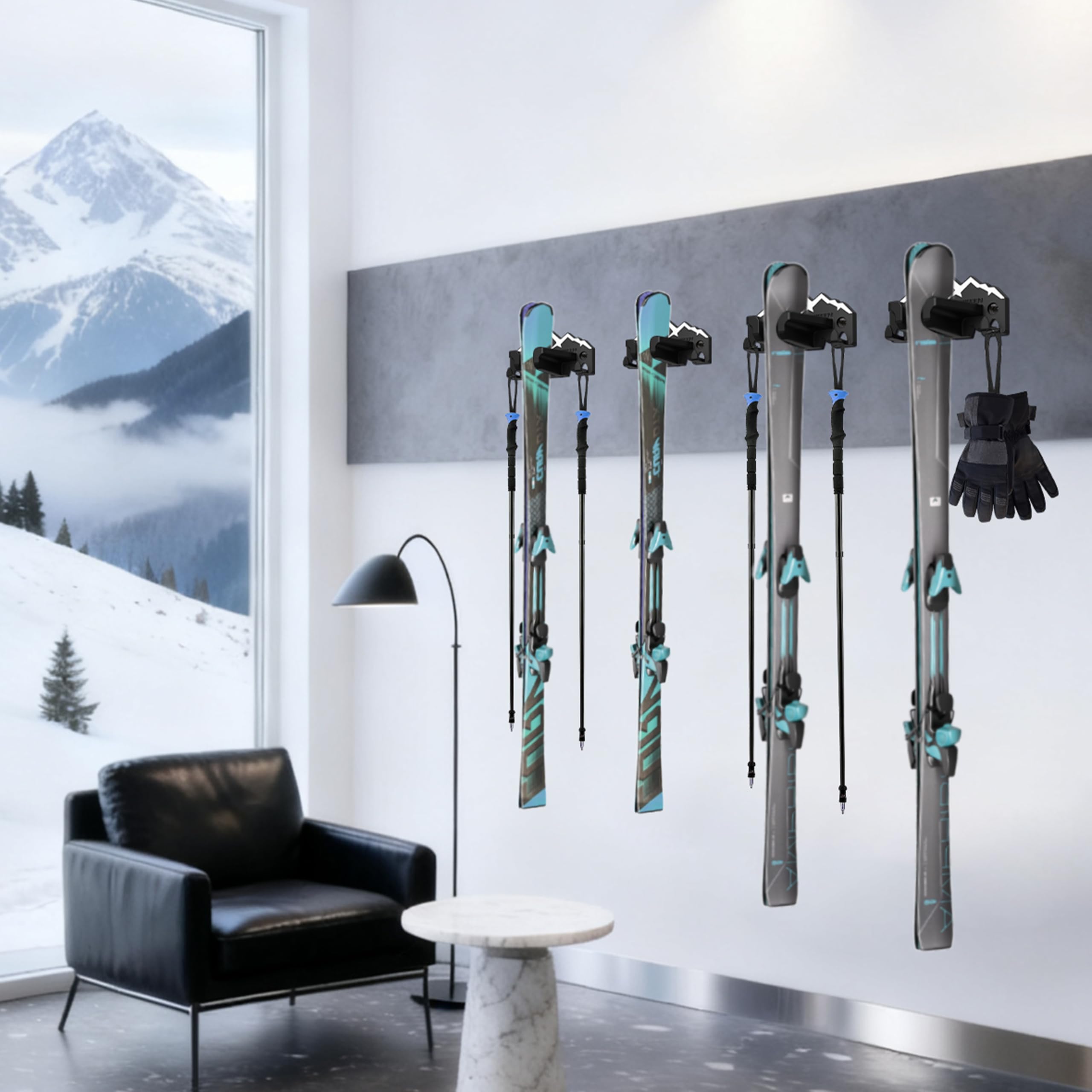 BOOSTEADY Support Mural pour Ski et Snowboard, 2/4PCS Porte-Skis pour Garage, Rangement Durable
