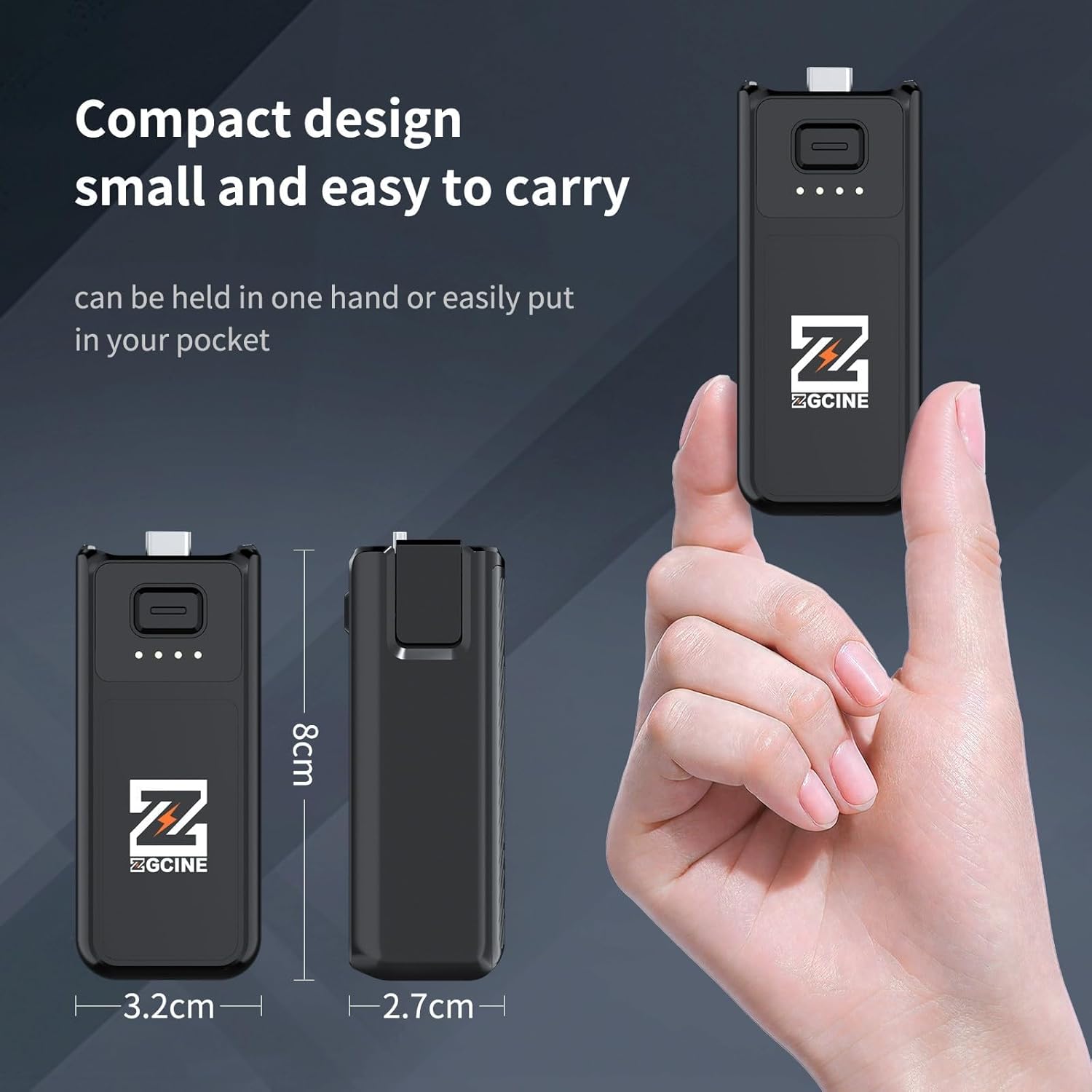 ZGCINE PK-H01 Battery Handle for DJI OSMO Pocket 4 I Pocket 3, 7.7V/1600mAh (1.0X Charge), 17W PD Fast Charging, Battery Grip with 1/4" Thread + Arri Hole