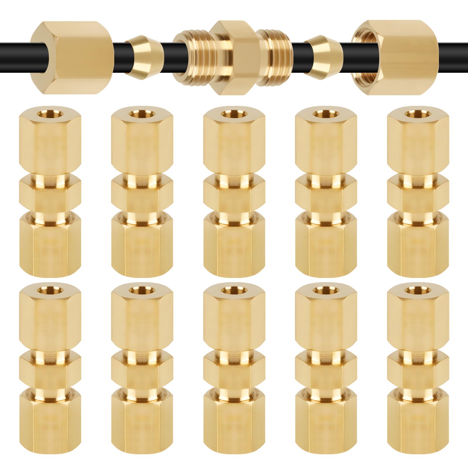 Connettore Linea Freno 4,75 mm, 3/16" Set da 10 Adattatori per Tubo Freno, Raccordo Freno in Rame Nichelato per Riparazione Linea Freno Veicolo, Kit di Raccordi per Tubi Freno Universale