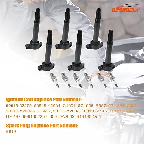 Vista 92 de Paquete de 6 bobinas de encendido UF617 y bujías de iridio compatibles con Infiniti EX37 FX37 G37 M37 Q50 3.7 3.7L V6 2008-2014 Reemplazar #