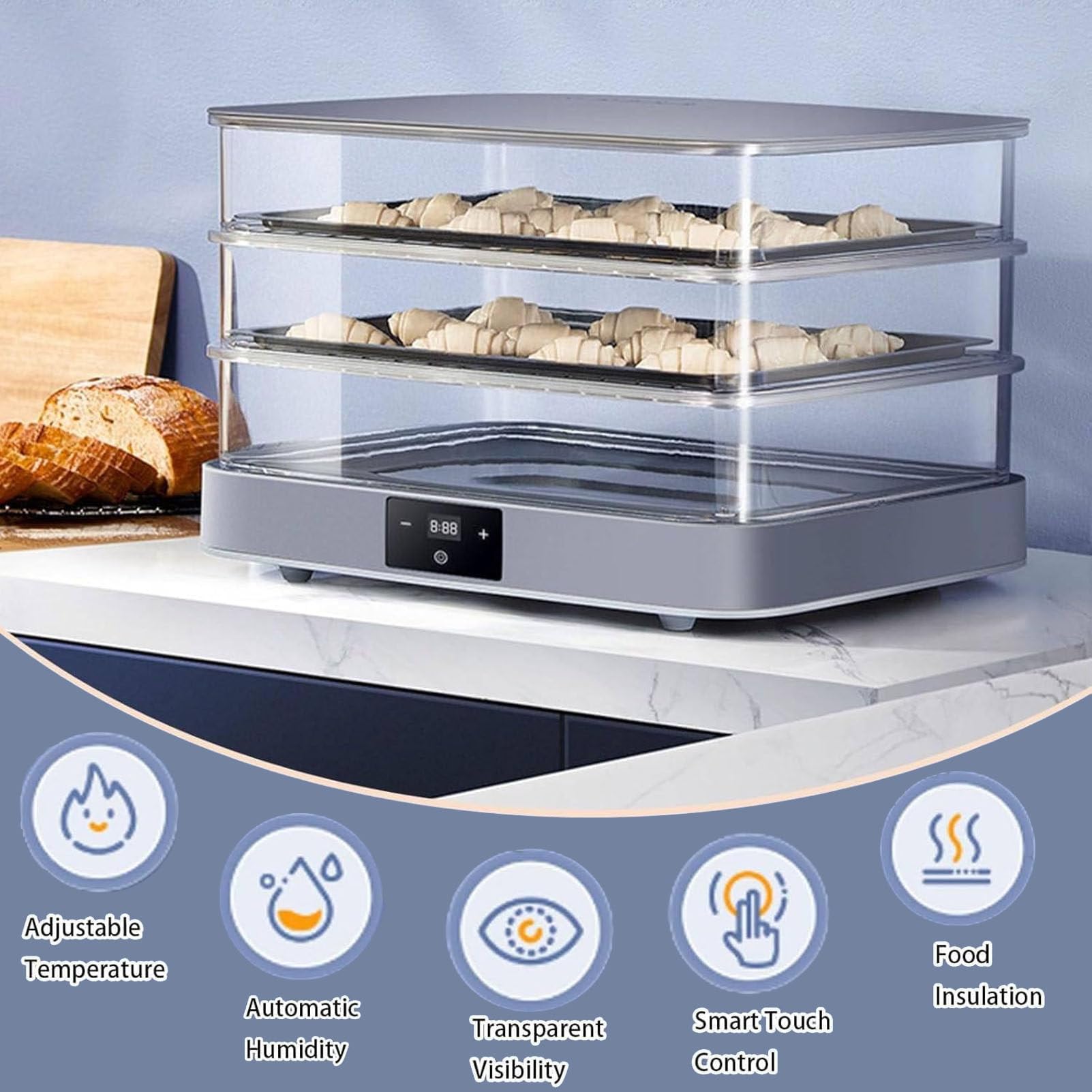 40-litrowy piec do wyrastania chleba, piec do wyrastania ciasta, elektryczny piec do wyrastania ciasta, automatyczna kontrola wilgotności, dotykowy timer do równomiernej fermentacji w domu