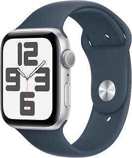Apple Watch SE (2nd Gen, 2023) [GPS 44mm] Smartwatch with Silver Aluminum Case with Storm Blue Sport Band S/M