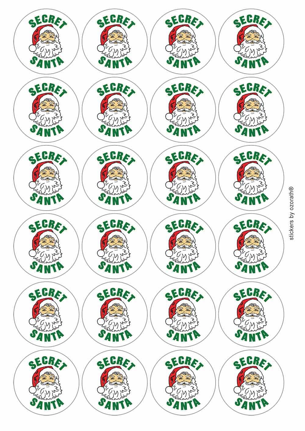 Secret Santa Christmas Circular Matt Paper Stickers A4 Sheet of 24 (Each Sticker is 45mm Diameter)