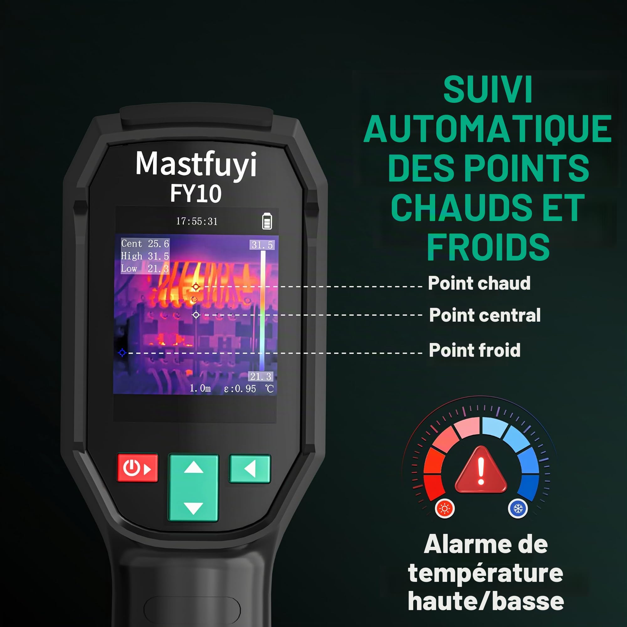 caméra thermique infrarouge 96x96 pixels, -20°C~550°C, 25Hz | Caméra de détection de chaleur pour électricien et maintenance industrielle avec FOV 50°, écran LCD 2.4 pouces, autonomie 8H