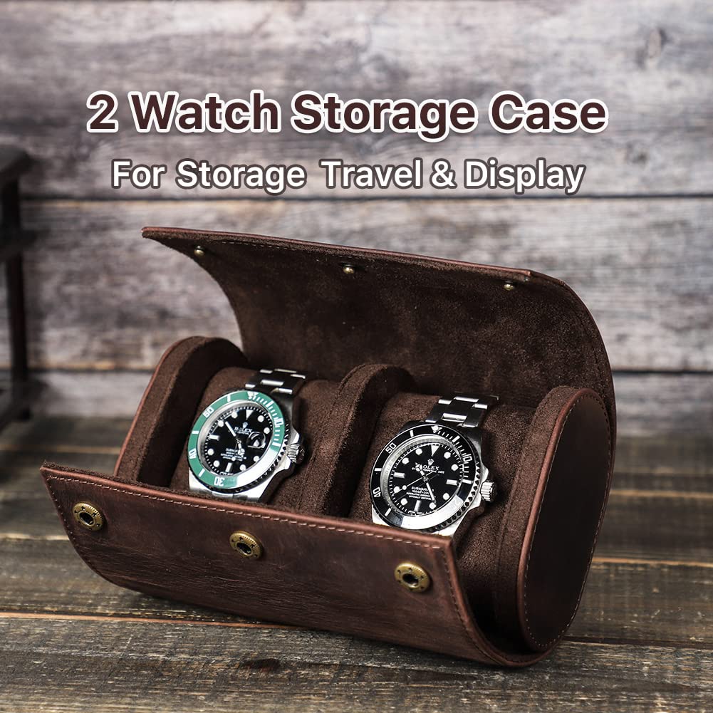 CONTACTS Podróżne etui na zegarki z prawdziwej skóry, organizer na 2 zegarki, etui ochronne, wyświetlacz zegarków, do podróży, vintage (kawowy-1145)