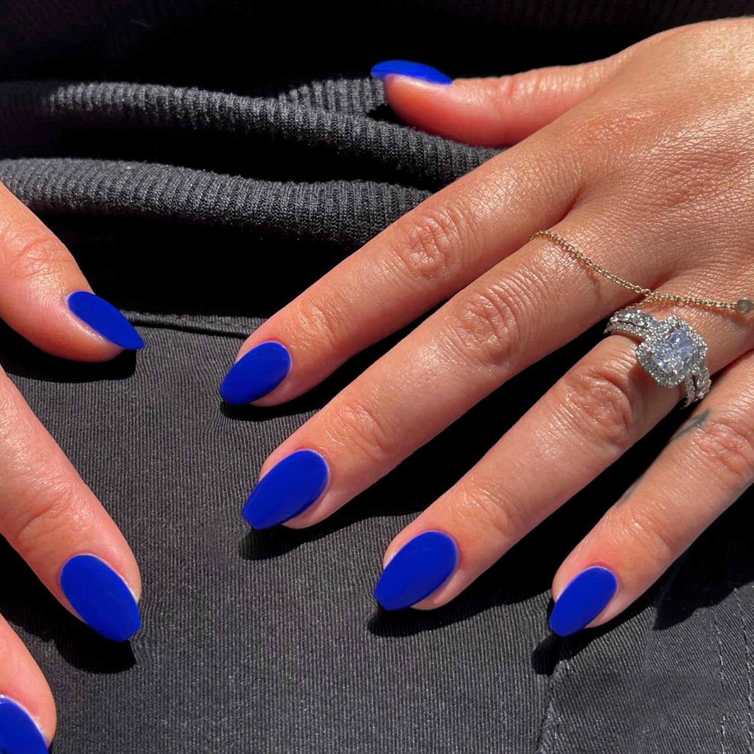 KQueenest Acrylic Press on Nails Short Medium Coffin, Matte Royal Blue False Nails Short Ballerina - Image 3