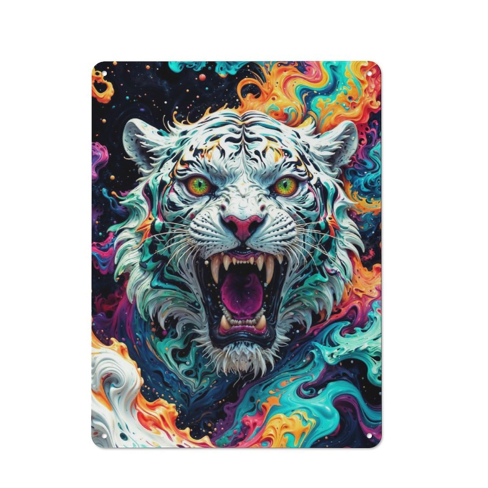 Junmoney The White Tiger For Garden Room Or Summerhouse, Vintage Tin Sign 40X30cm, For Display In Garden Rooms And Summerhouses