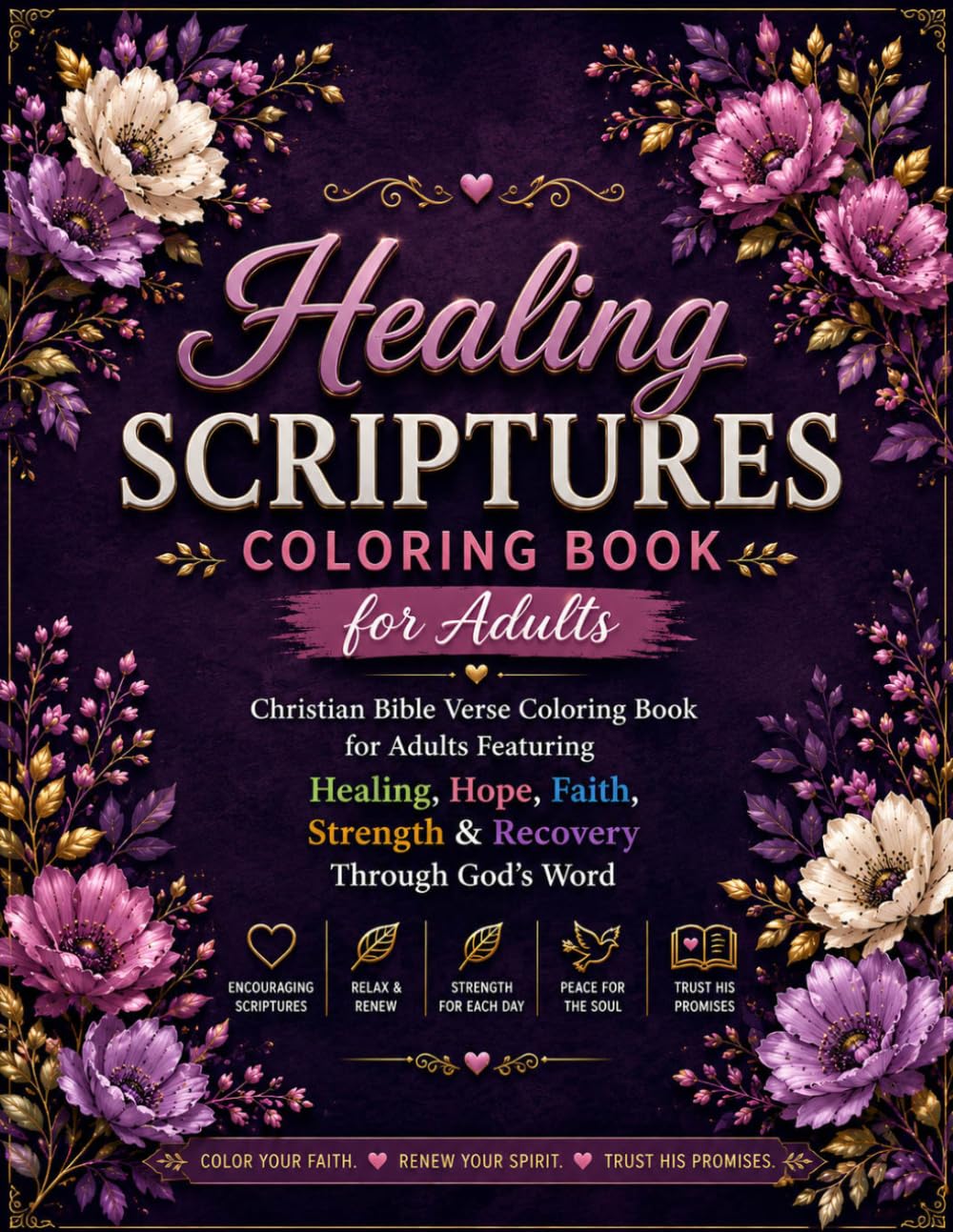Healing Scriptures Coloring Book for Adults ; Christian Bible Verse Coloring Book for Adults Featuring Healing, Hope, Faith, Strength & Recovery Through God’s Word