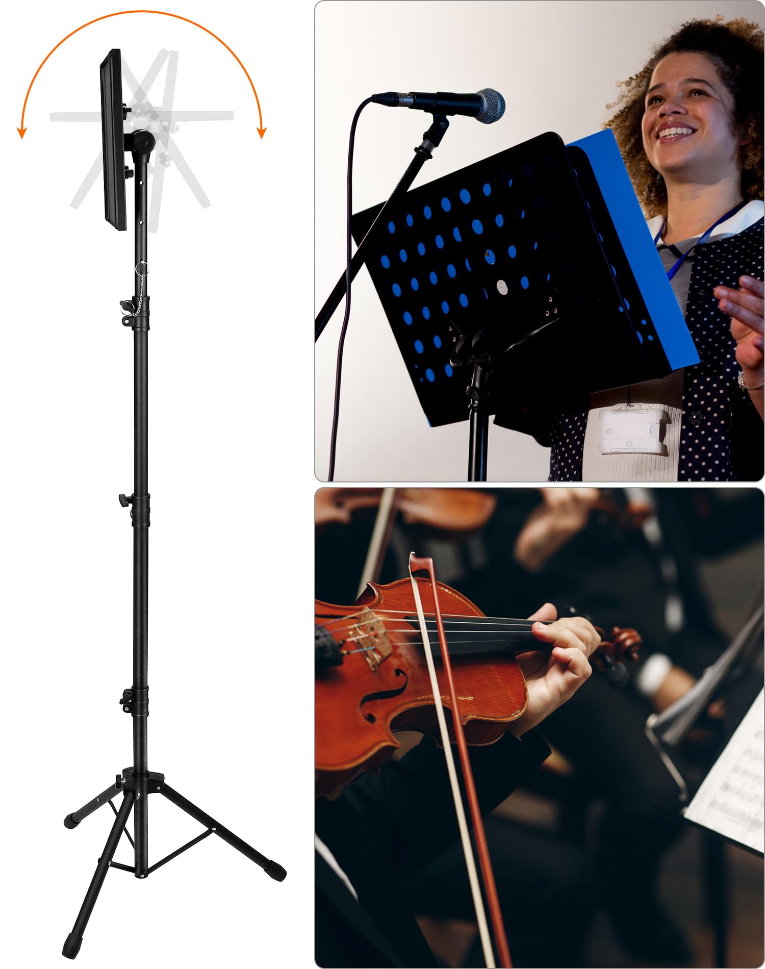 QWORK® Soporte Pliable para Proyectores, Laptops y Cámara, Regulable en Altura 58cm-160cm, Inclinación de 180°