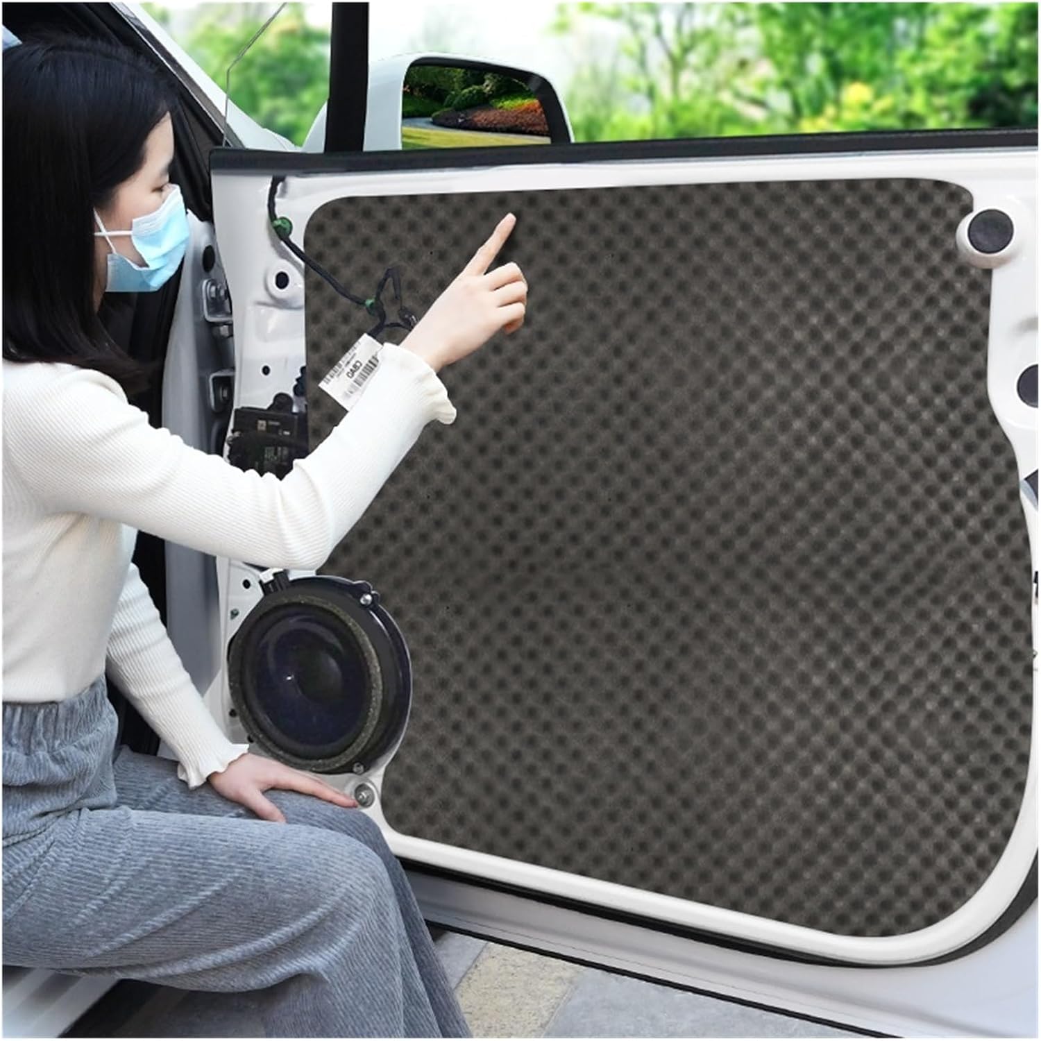 Car Sound Absorption Wave Cotton Automobile Self-Adhesive Sound Insulation Cotton Whole Vehicle Lining Leaf Plate Door Denoise(80cmX50cmX2cm 1pcs)