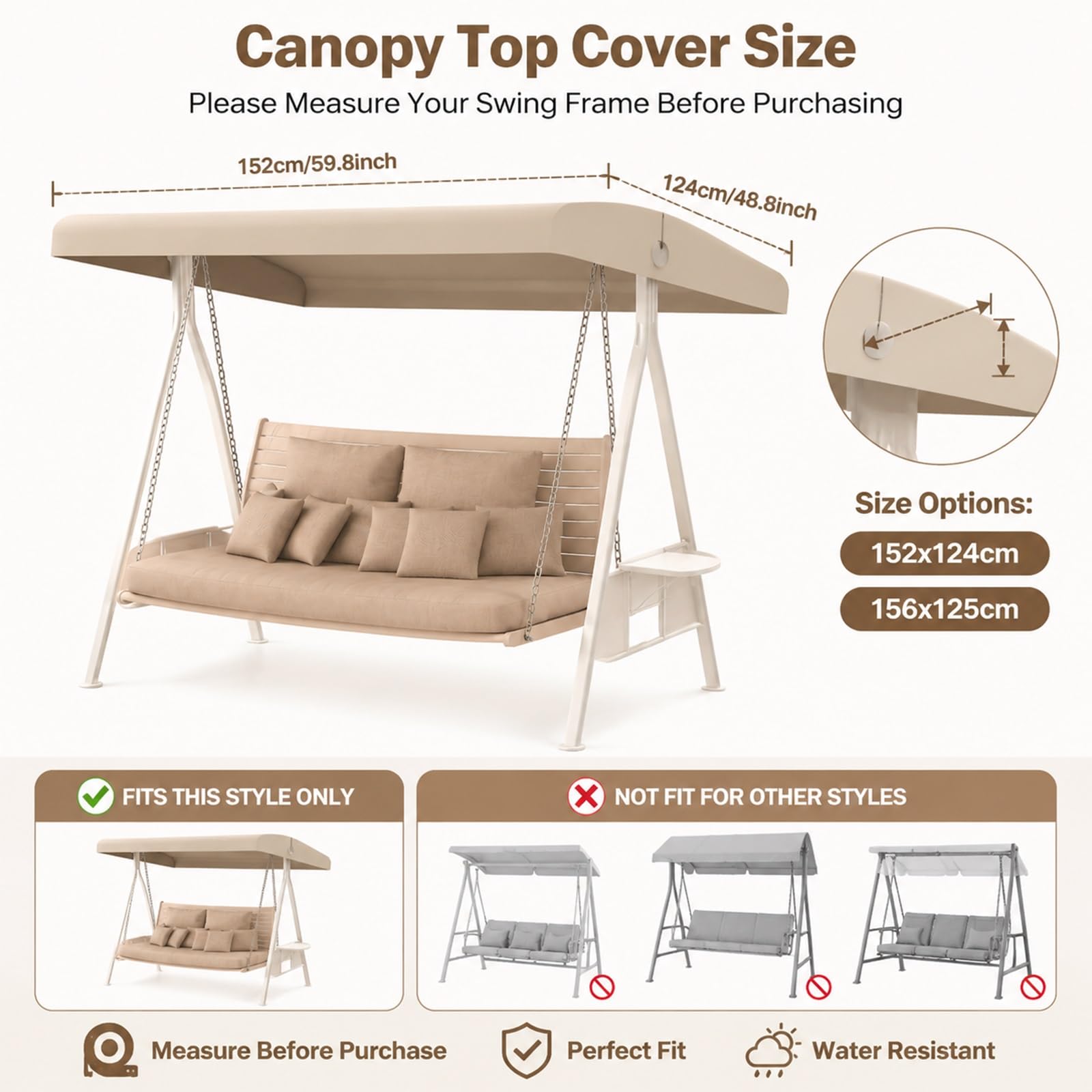 Copridondolo copertura tetto per dondolo da giardino resistente | Tessuto poliestere 600D 250g/m², resistente agli strappi, protezione solare, facile pulizia(61.42*49.21in)