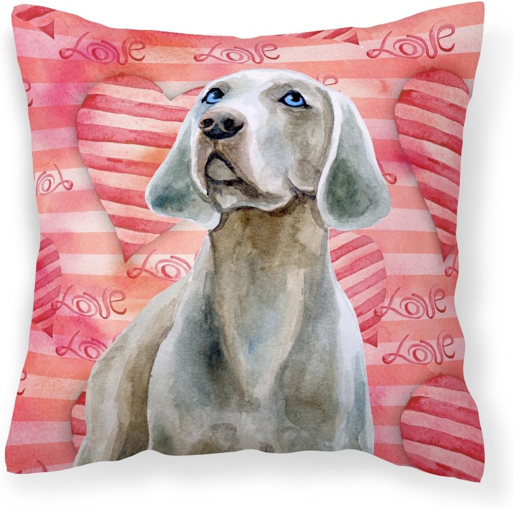 Caroline's Treasures BB9761PW1818 Weimaraner Love Fabric Decorative Pillow, Red Machine Washable, Indoor Outdoor Decorative Pillow for Couch, Bed or Patio, 18Hx18W