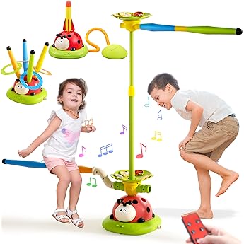 5 in 1 Musical Jump, Bean Bag Toss Ring Game, Baseball Toys and Stomping Launch 