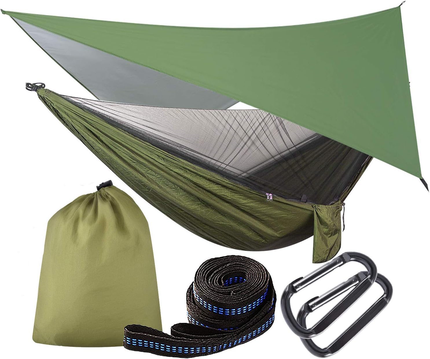 OTraki Hängematte Outdoor mit Tarp Moskitonetz, 290 x 140cm Ultraleicht Reise Camping Hammock Hängematten 200kg Last Kapazität für Wandern, Reisen, Garten, Terrasse | Leichte Tragbare Pop-Up Nylon Hängematte mit Gurten 200 kg Tragkraft für Reisen Outdoor