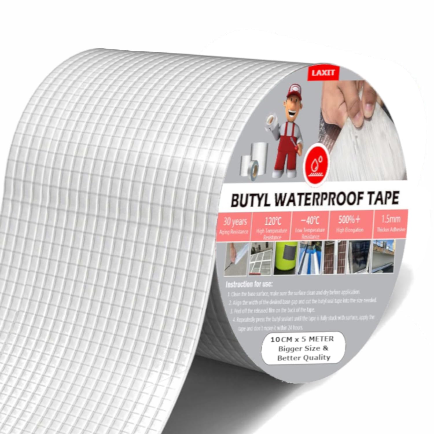 Laxit Super Waterproof Tape for Water Leakage Repair Solution for Pipe Roof Aluminum Foil Butyl Rubber Sealant Duct Adhesive Rubber Flex tape for Sealing Surface Cracks (10 CM x 5 METER, Pack of 3) (B0D3WXWR2G) Amazon Price History, Amazon Price Tracker